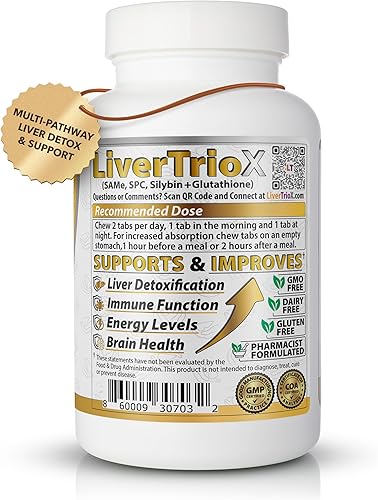 Miniatura 3 de LiverTrioX - Suplemento antioxidante integral para el hígado, tabletas masticables de suplemento hepático con el mismo, glutatión, silibina,