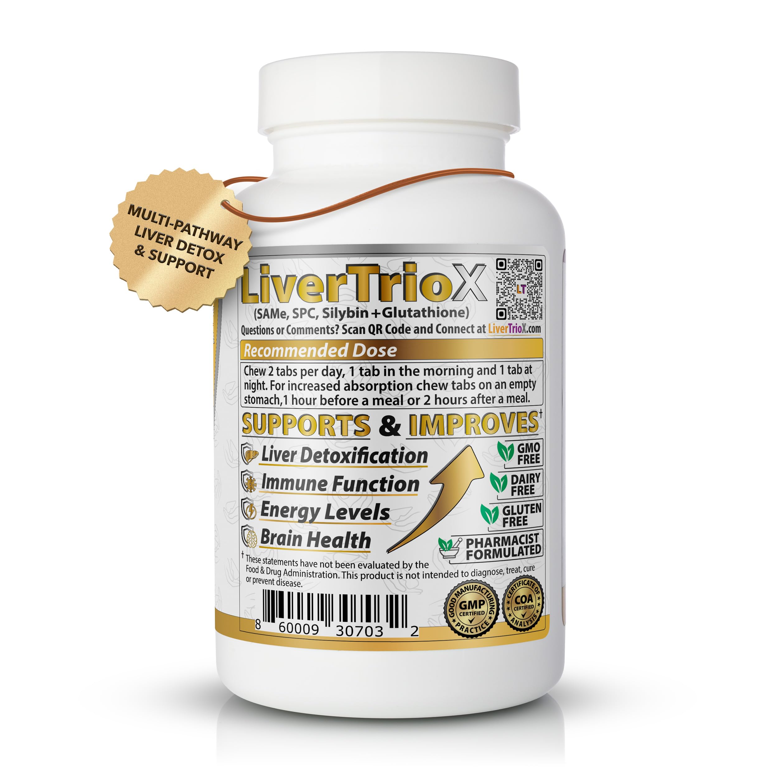 LiverTrioX Comprehensive Antioxidant Liver Supplement - Chewable Liver Supplement Tablets with Same, Glutathione, Silybin - Daily Cleanse & Immune Health Support - 60 Tablets, Orange Flavor — Amazon image 3