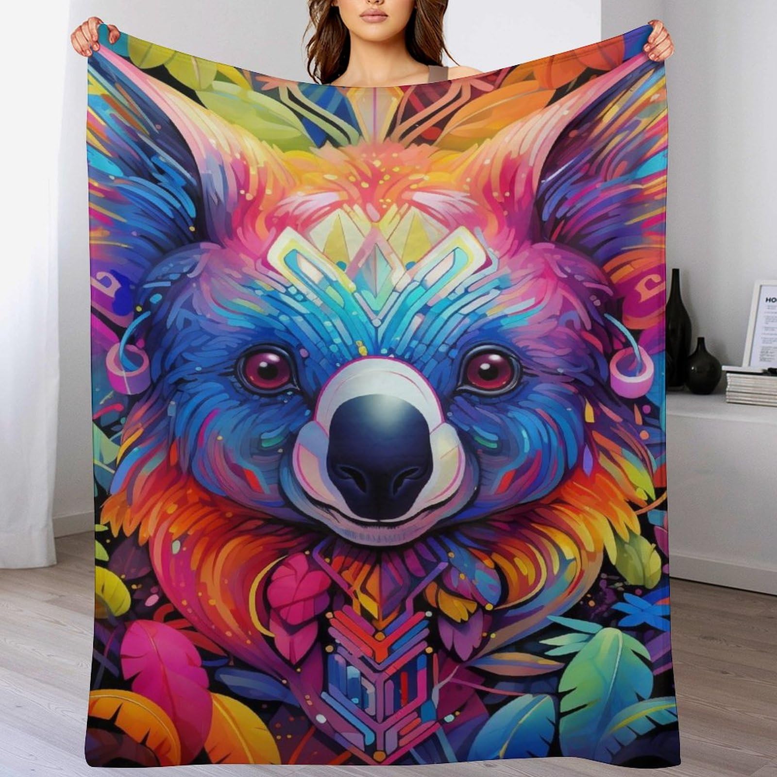 Plaid koala en flannel polaire doux et chaud pour lit et canapé 180x200