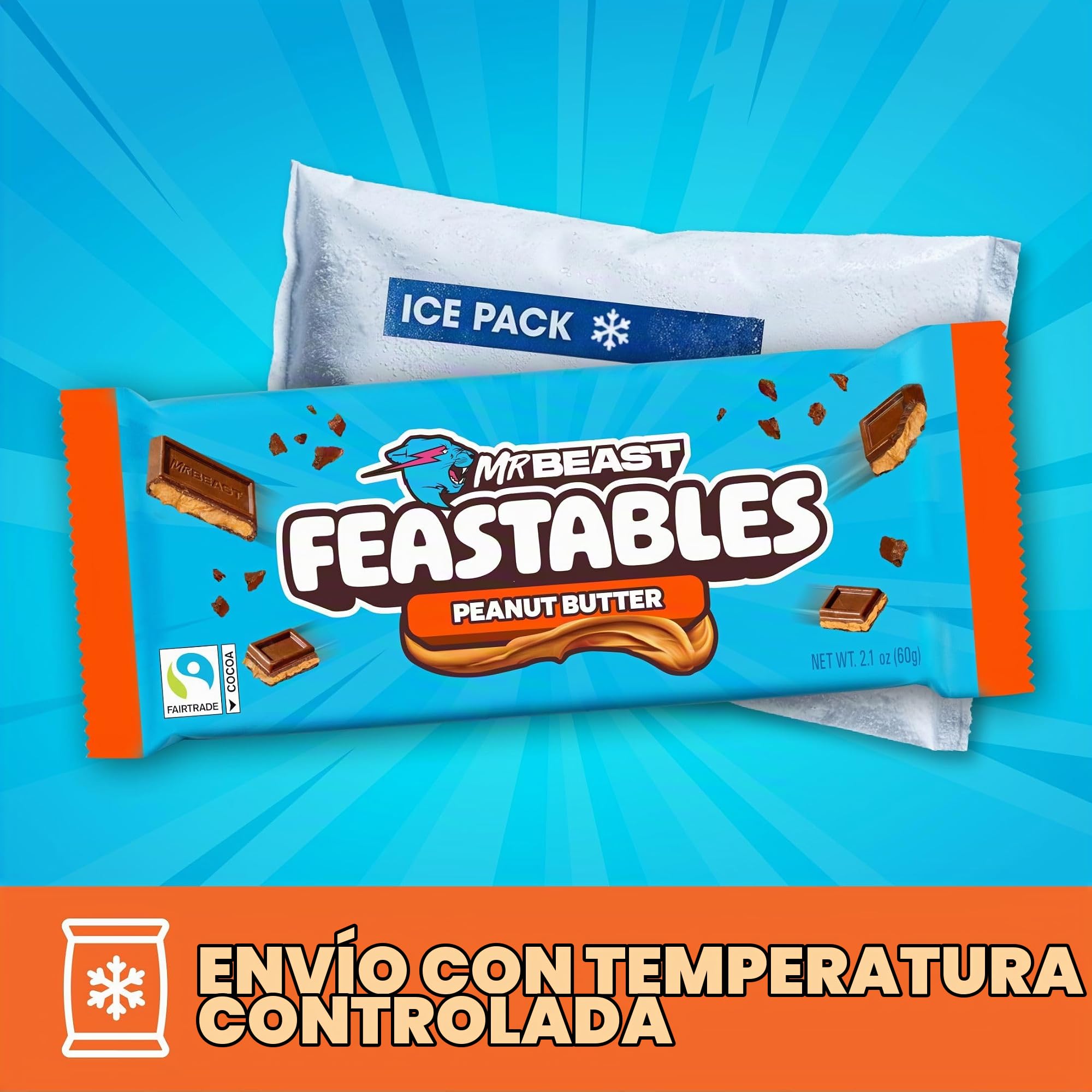 Feastables MrBeast Chocolate Bars/Barras de chocolate (10 x 60 g) - El regalo de chocolate para la verdadera bestia (Deez Nutz/Peanut Butter)