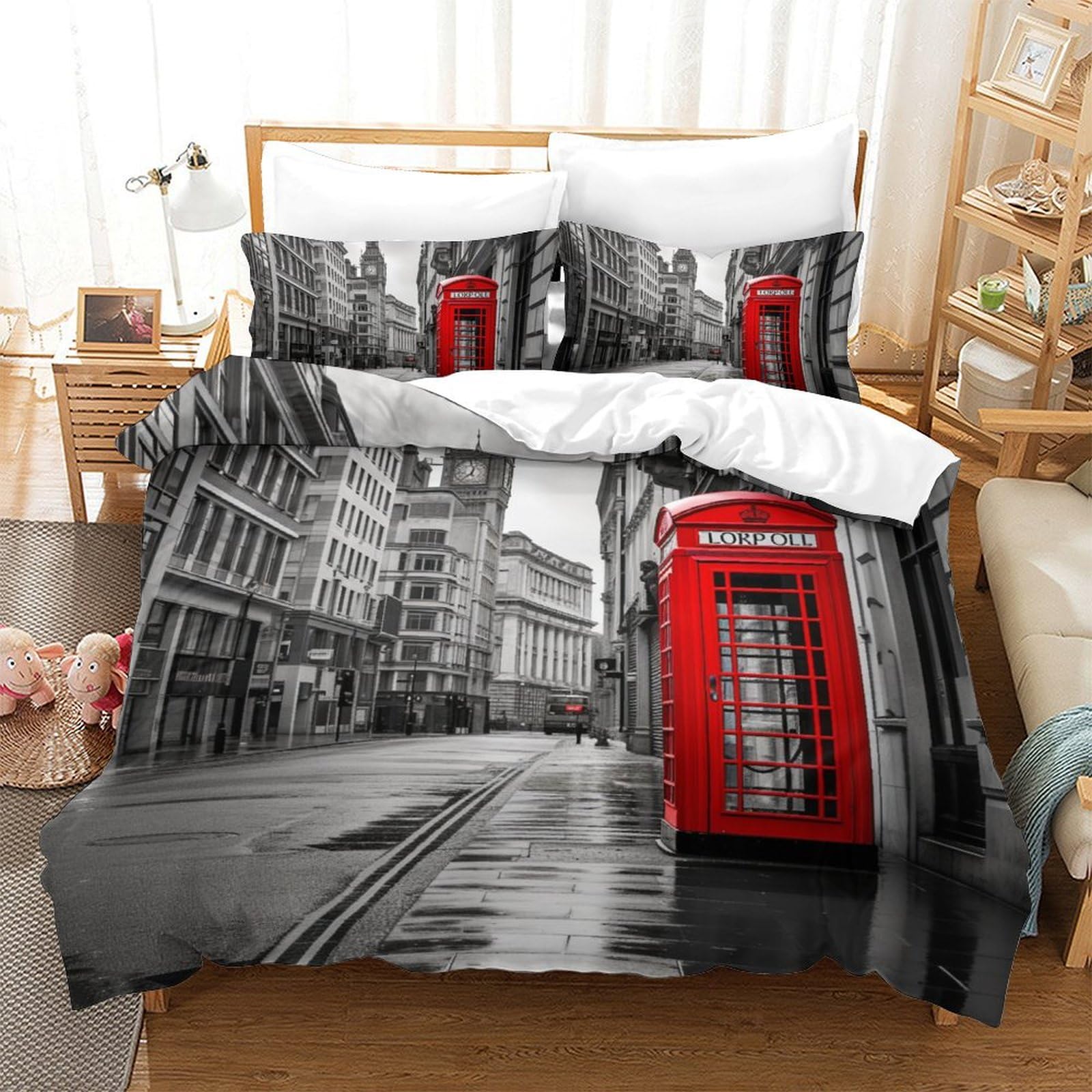 Housse de couette microfibre London 200x200cm anti-plis pour lit ado