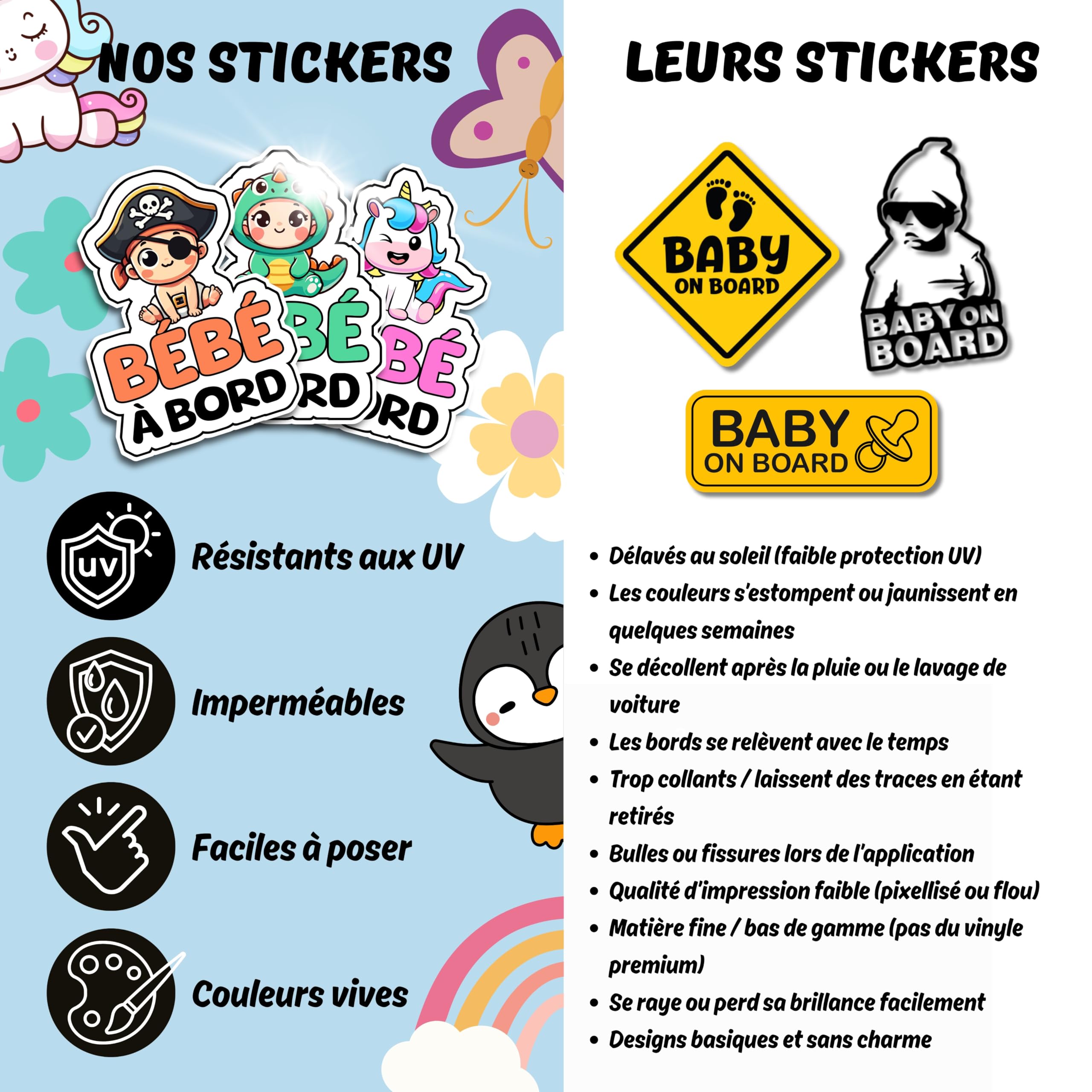 French Animal Adesivo Auto 'Baby à Bord' | Ventosa, Alta Visibilità, Design Animali, Antigraffio