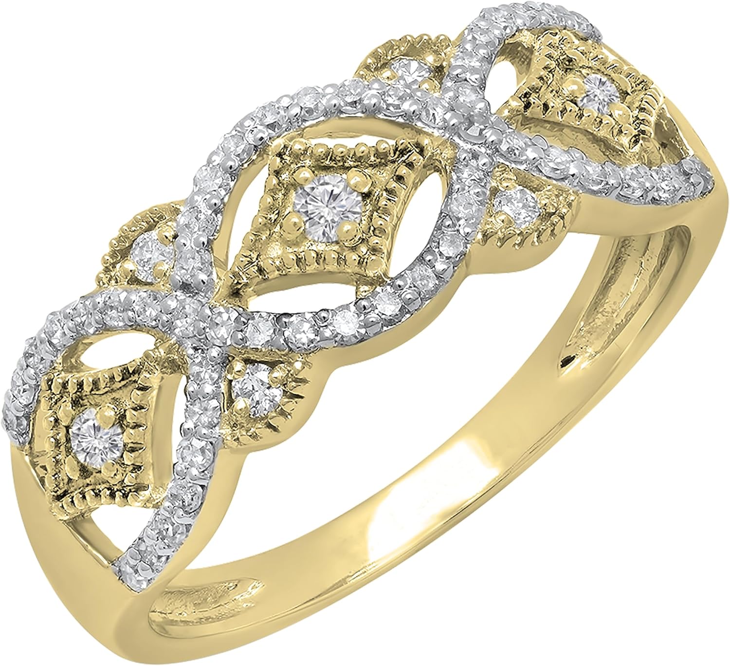Dazzlingrock Collection 0.33 Ctw 10K Real Solid Gold Round Natural Diamond Women Vintage Style Anniversary Wedding Band