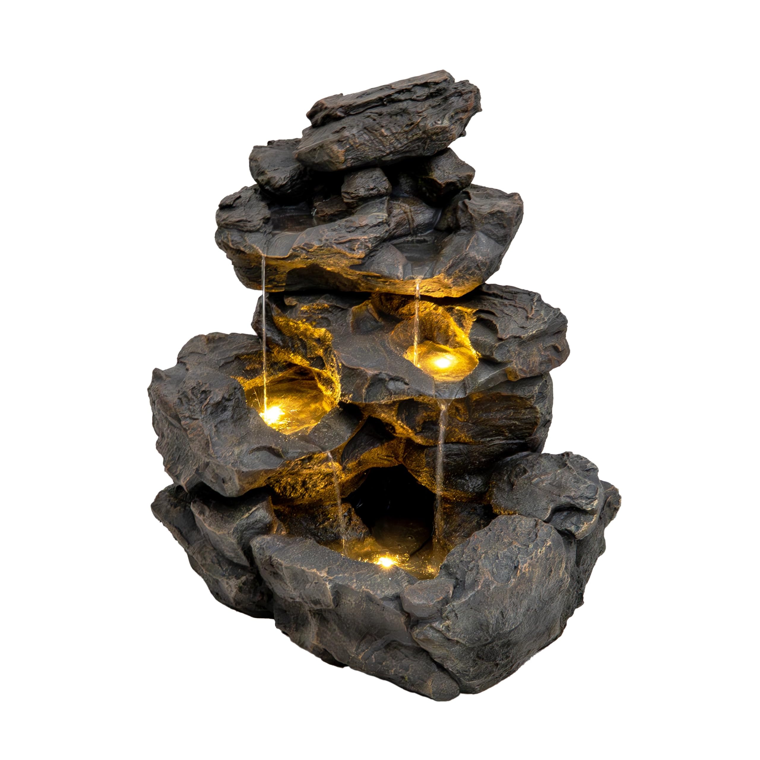 Monstershop Grey/White/Dark Rustic Rocky Rapids Outdoor Garden Water Feature With Led Lighting