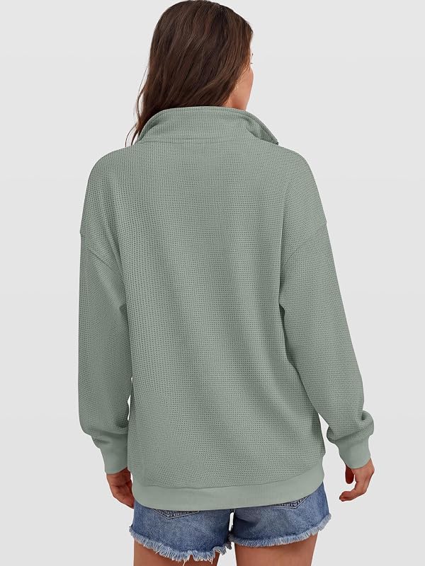ANRABESS Sweatshirt for Women Waffle Knit Henley Pullover Tops Green image 6