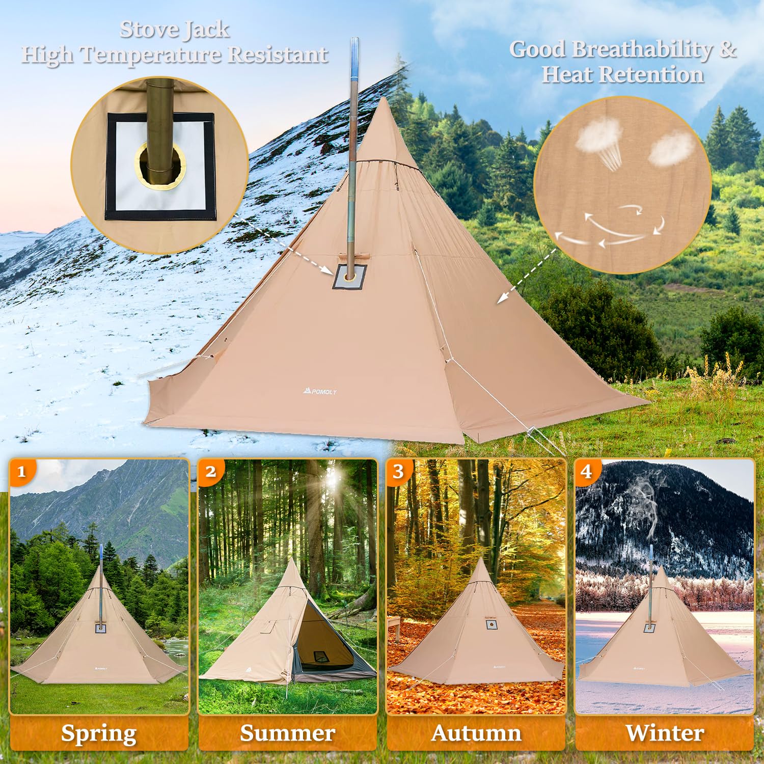 POMOLY YARN Plus Canvas Hot Tent With Stove Jack 2-4 Person and