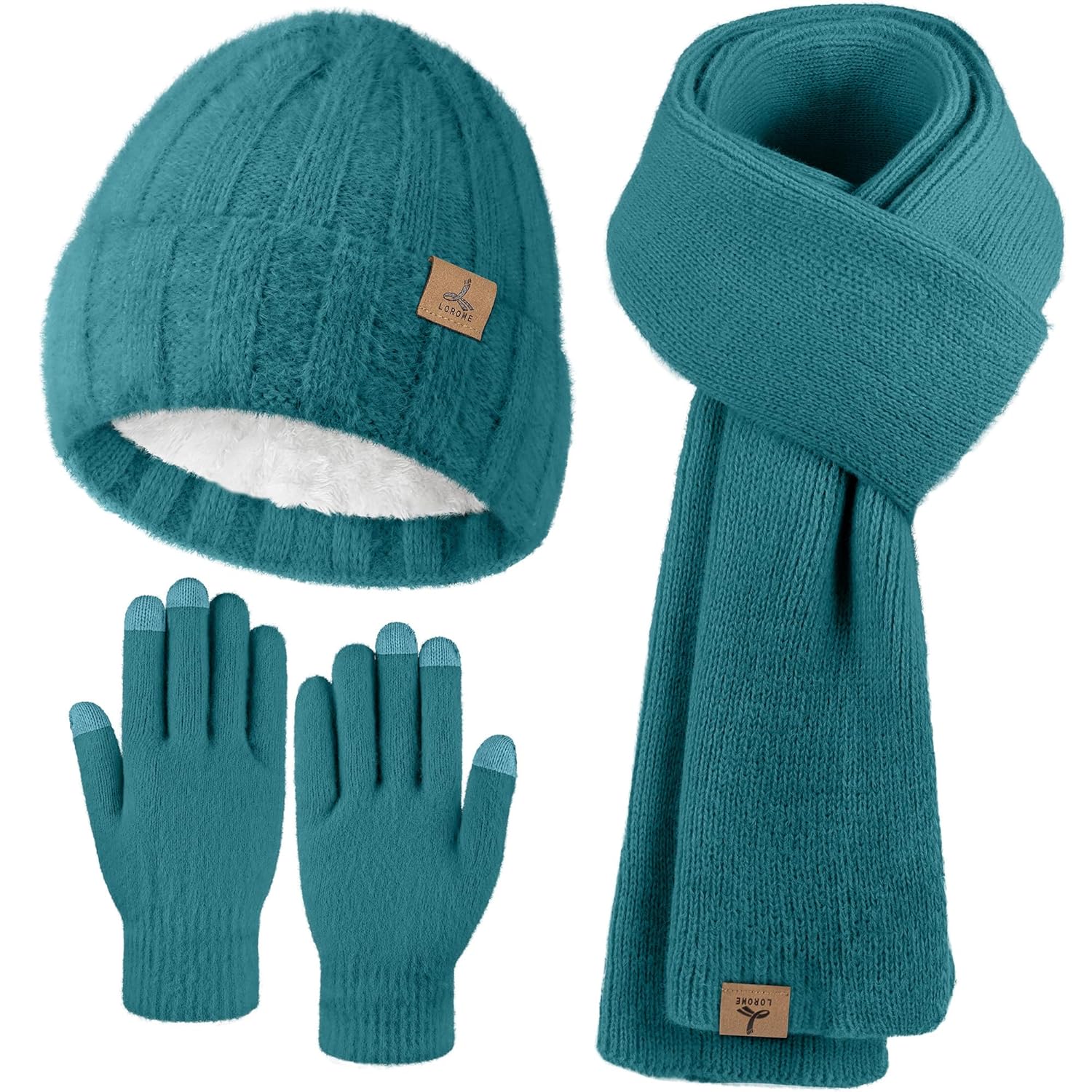 Winter Beanie Hat Scarf Gloves Warm Fleece Knit Hat Long Scarf Neck Warmer Touch Screen Winter Gloves Set