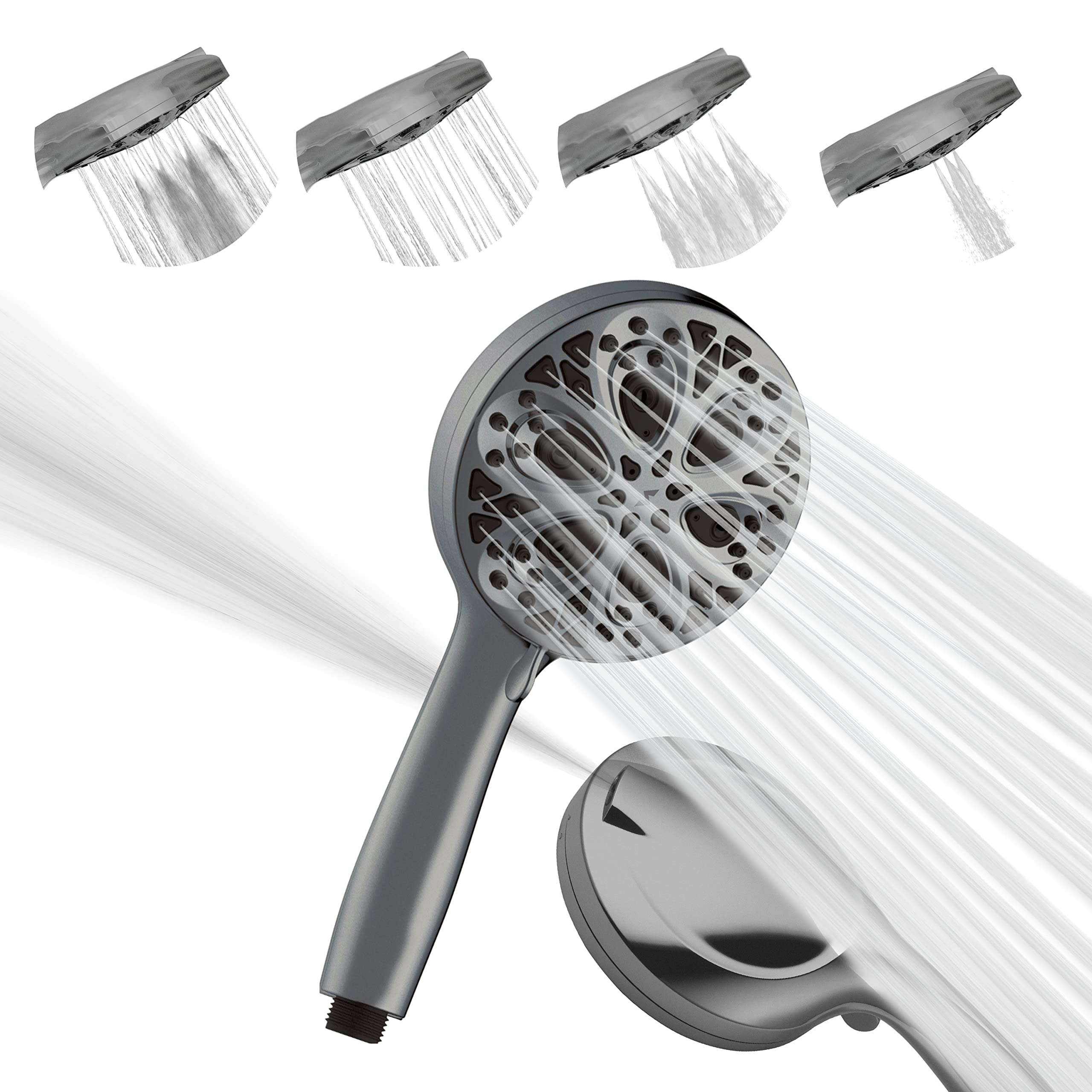 SparkPod Shower Head High Pressure and 10 Spray Settings - Luxury 5" Handheld High Power Shower Heads with High Pressure Jets - Showerhead and 10 Functions - Charcoal Grey (No Filter)