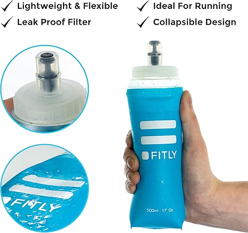 Miniatura 8 de Soft Flask - Botella de agua suave de bolsillo Shrink As You Drink de 12 oz para paquete de hidrataciónchaleco para correr, botella de agua plegable