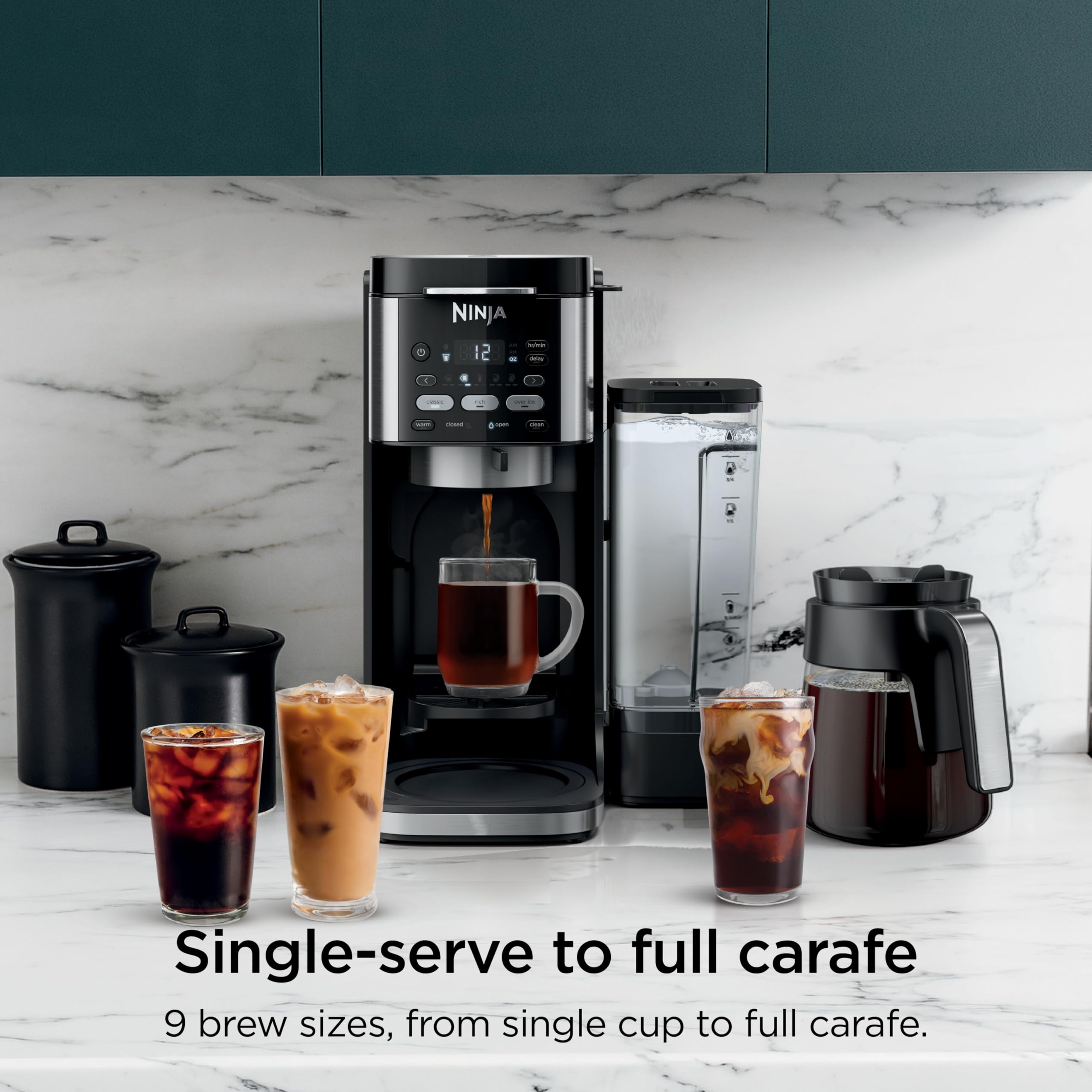 Ninja Drip Coffee Maker, DualBrew Pro Hot & Iced, Black, CFP101 | Single Serve to Carafe, Brew with Pods & Grounds, Compatible with K Cups, 3 Brew Styles, 60oz Removable Reservoir