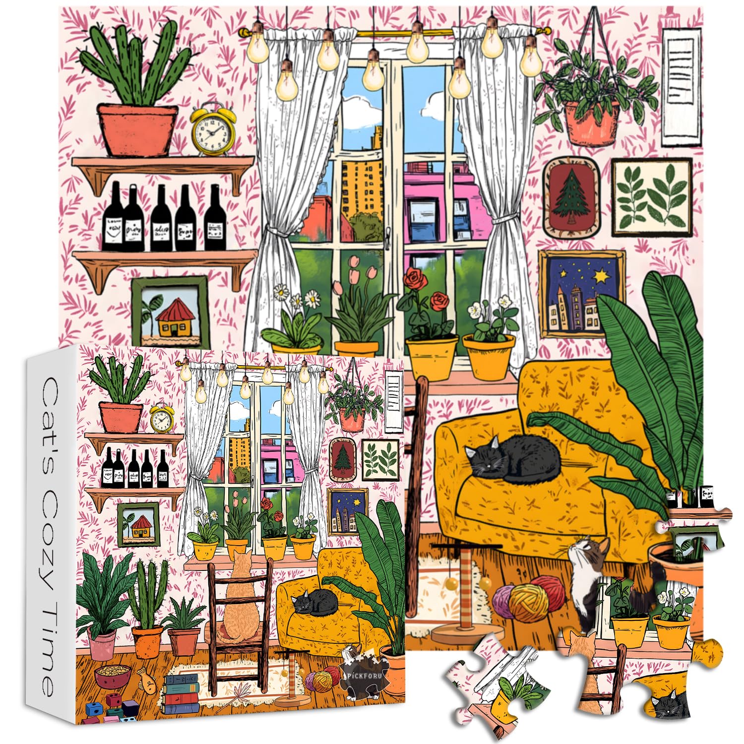 PICKFORU Cat 1000 Piece Puzzle for Adults, Colorful Plant Jigsaw Puzzles 1000 Pieces Funny Animals, Challenging Difficult Living Room Art Puzzle as Home Wall Art Decor - Image 9