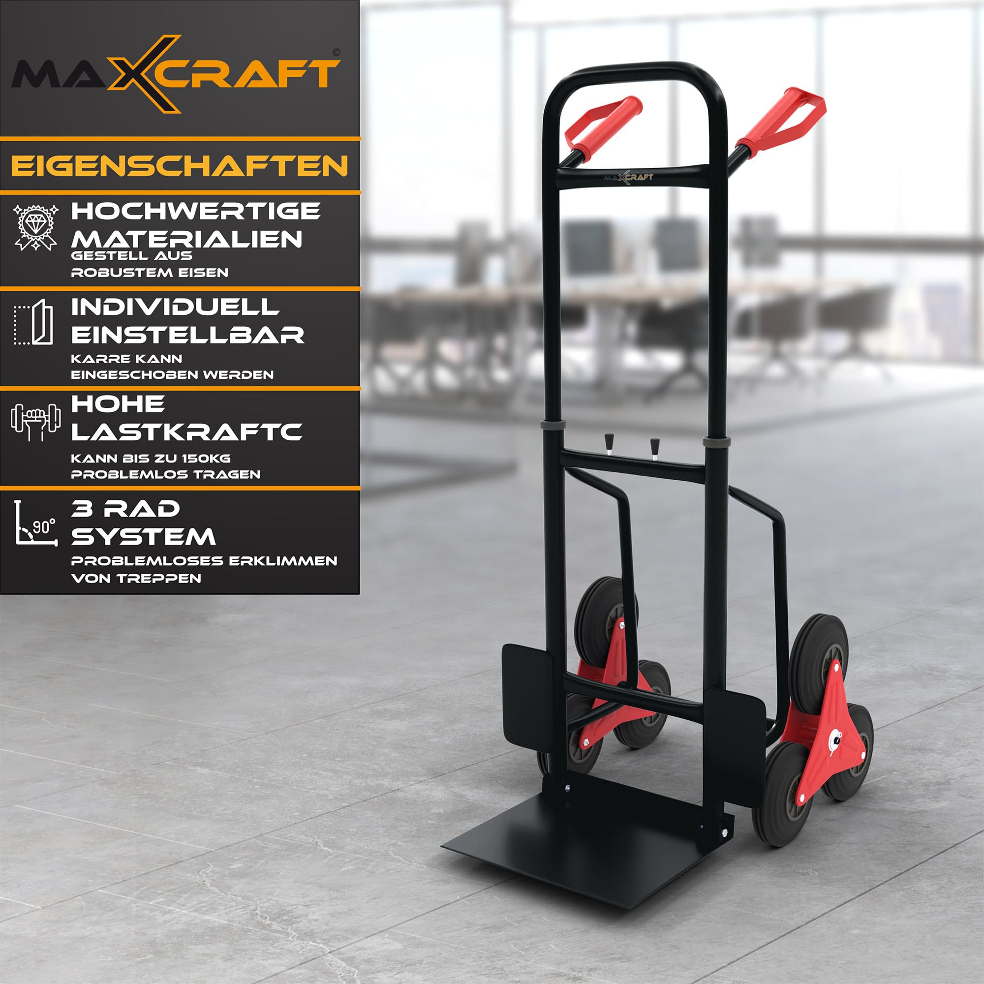Wózek Transportowy Heavy Duty do 150 kg, Wózek Ręczny, Wspinacz Schodowy, Składany, Czarny