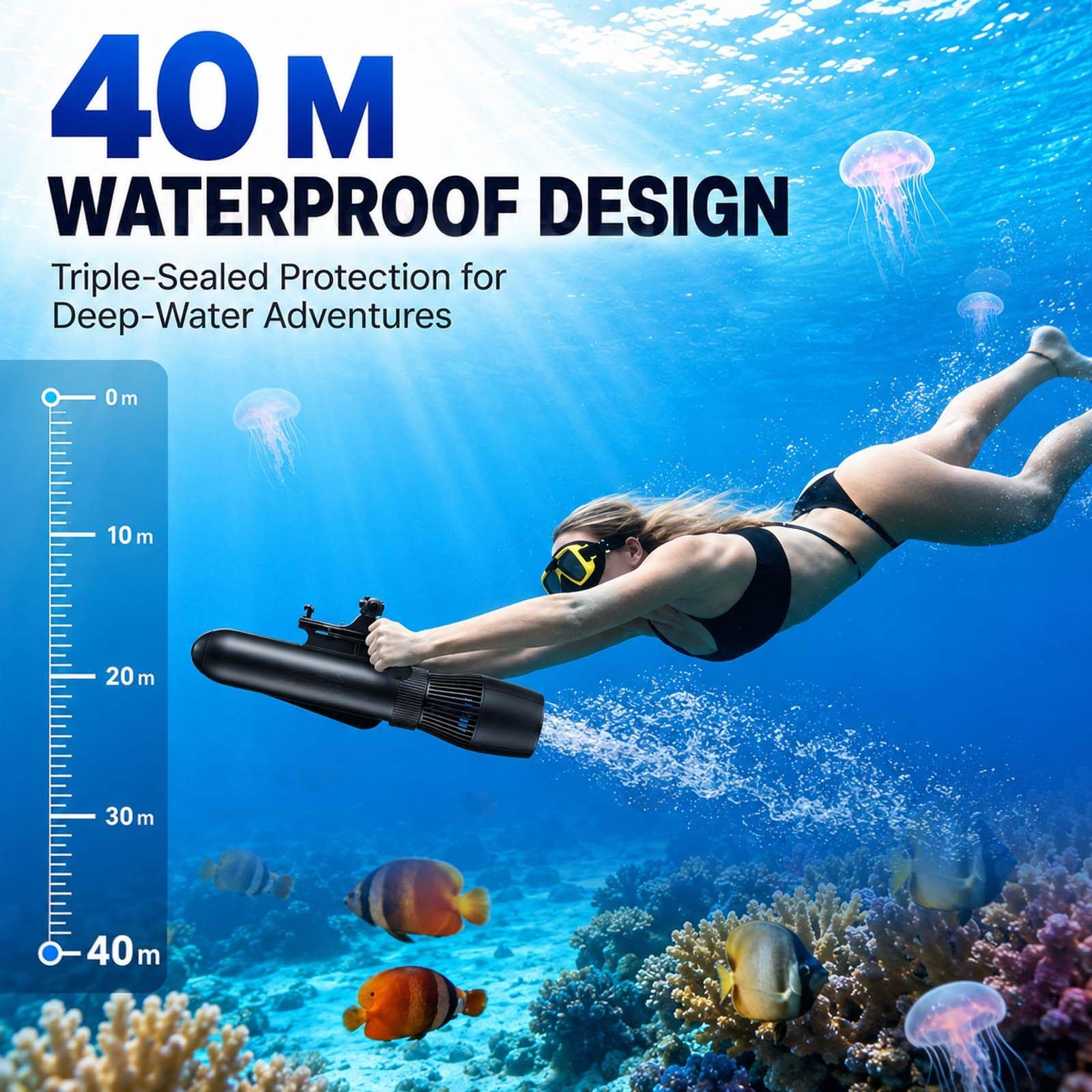 500W Unterwasser-Tauchscooter, Elektrischer Seescooter zum Tauchen mit 10 Geschwindigkeiten (3–8 km/h), Leistungsstarker Wasserpropeller