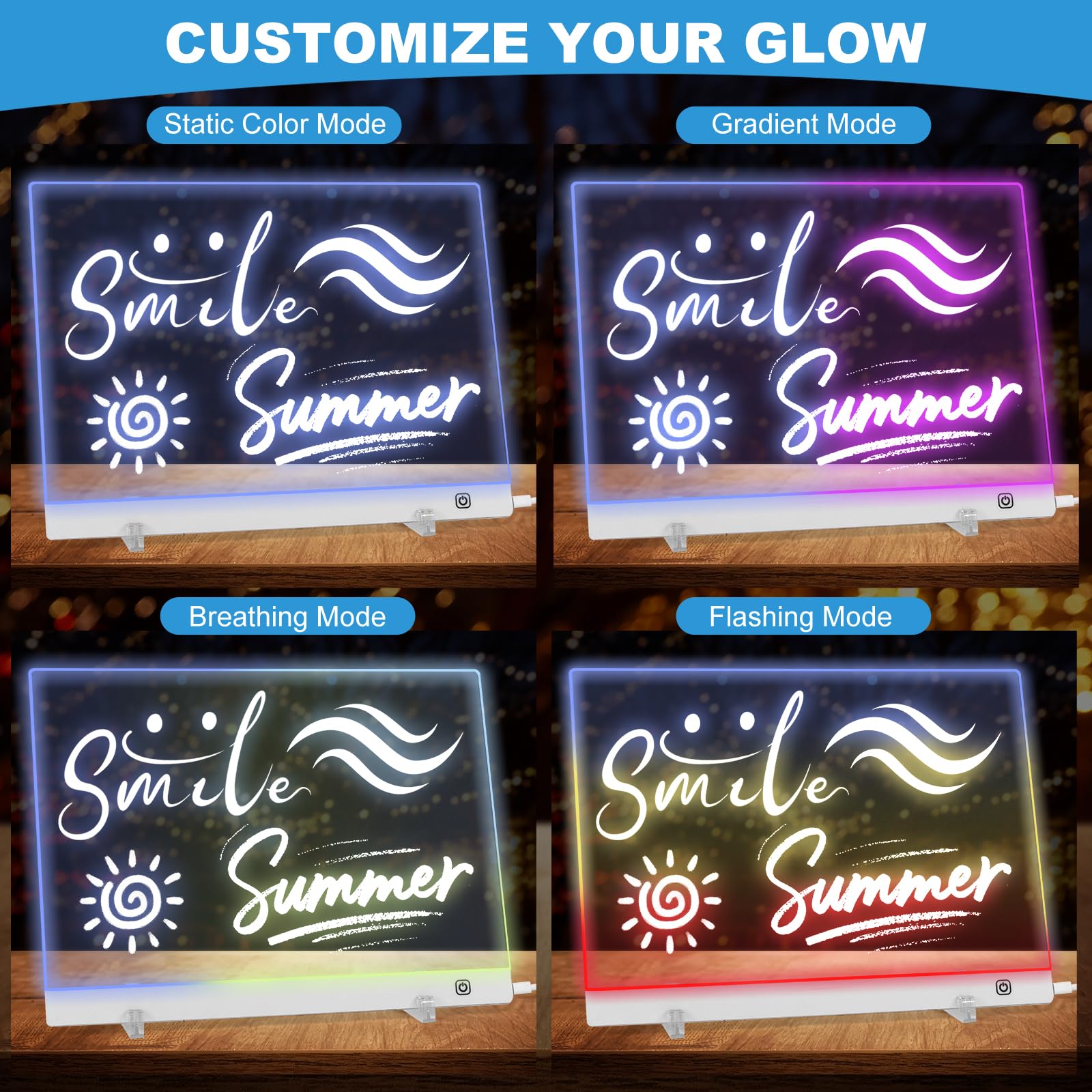 Light-Up Acrylic Dry Erase Board With 7 Markers,15.7''X11.8'' Touch