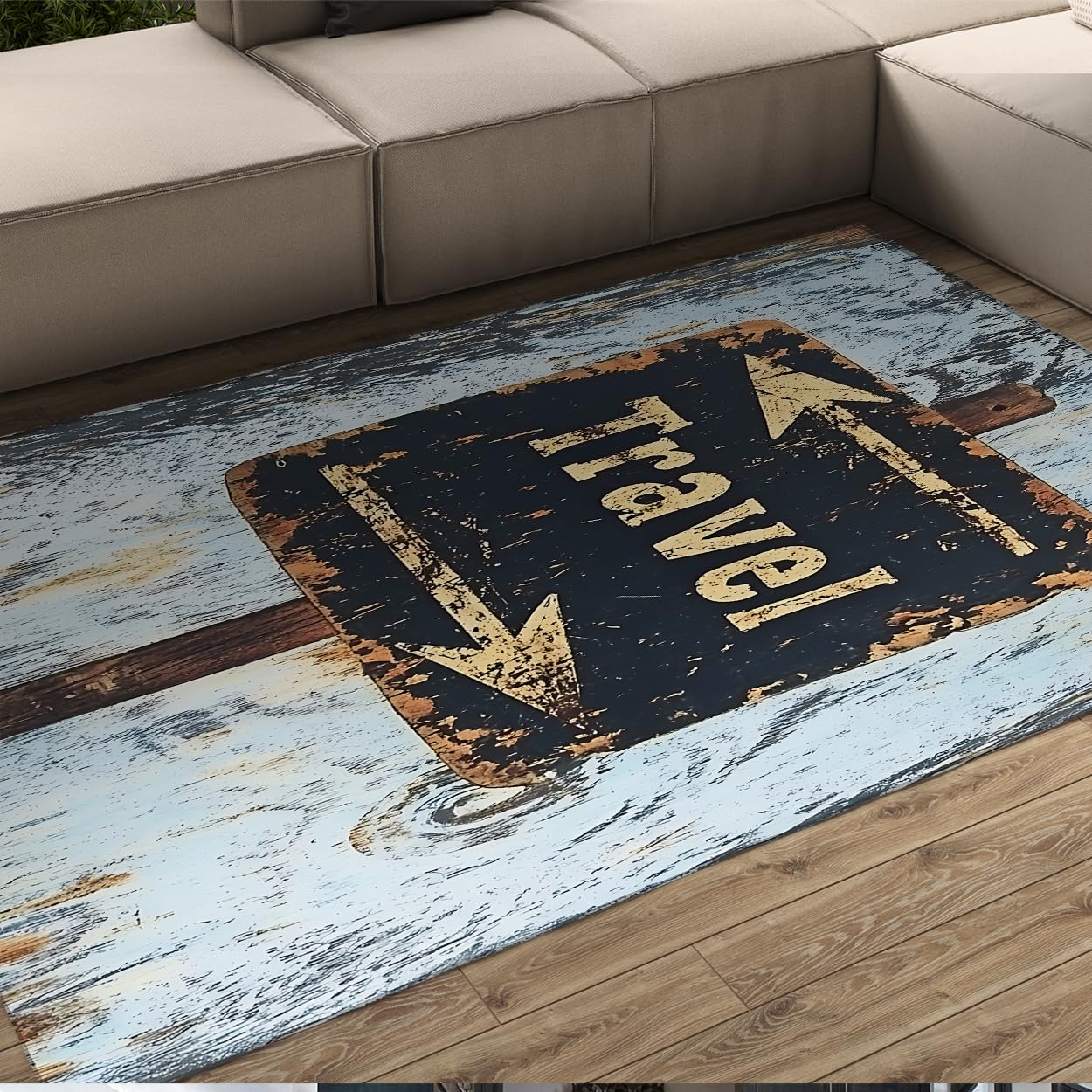 Dywaniki Shabby Chic 120 x 180 cm retro znak podróżny design dywan do salonu biura dekoracja zmywalne cienkie maty podłogowe przenośne składane