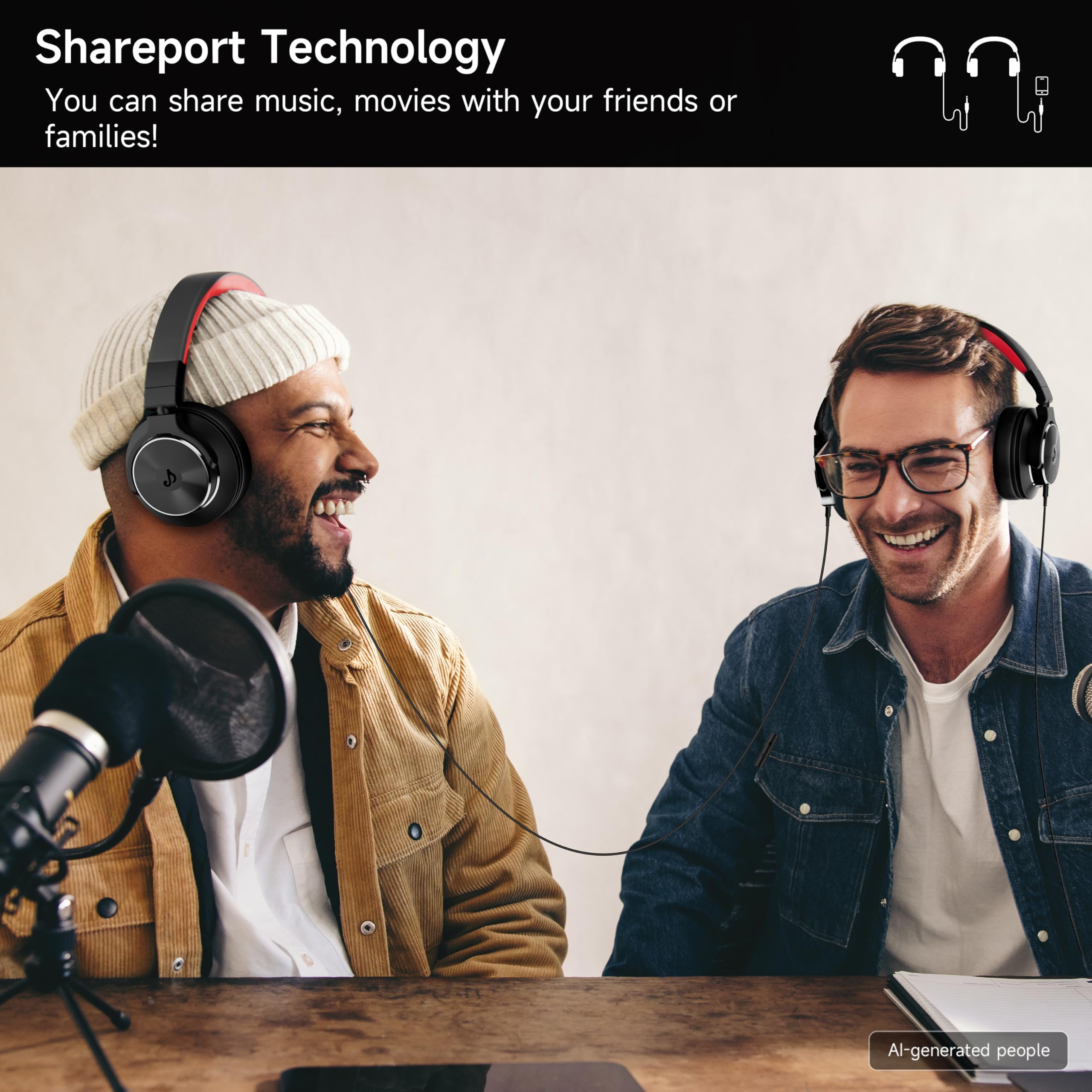 syndesmos Casque filaire supra-auriculaire, moniteur de studio et casque DJ mixeur avec pilotes en néodyme de 50 mm et prise jack 1/4 à 3,5 mm pour guitare, podcast, ampli et clavier de piano (noir