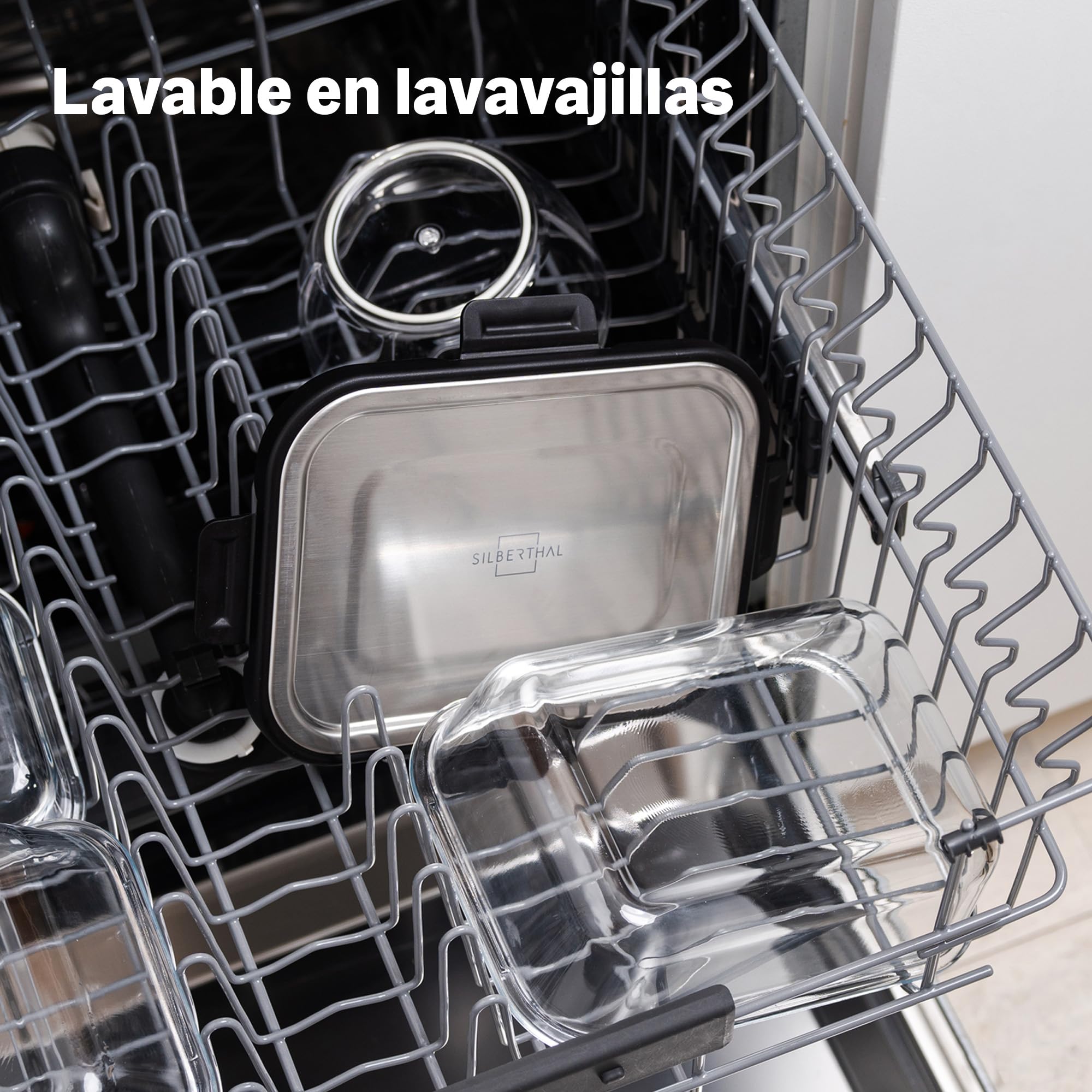 SILBERTHAL Set 3 fiambreras cristal herméticas - 370/640/1040ml microondas | Recipientes de cristal con tapa de Acero inoxidable - 370ml, 640ml y 1040ml - Vidrio DE borosilicato