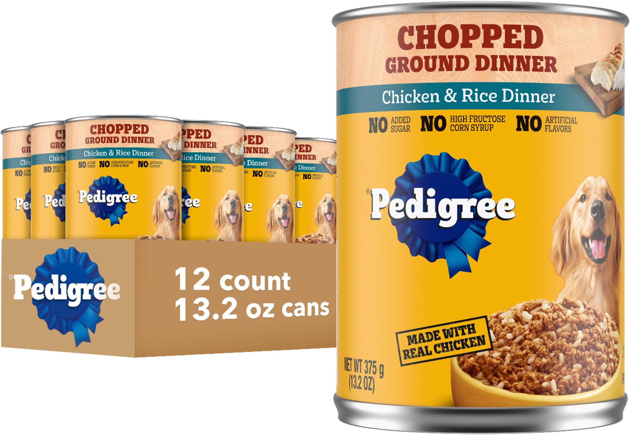 Chopped Ground Dinner Adult Soft Wet Dog Food Chicken & Rice Dinner, Canned Dog Food, 13.2 oz. Cans, 12 Count