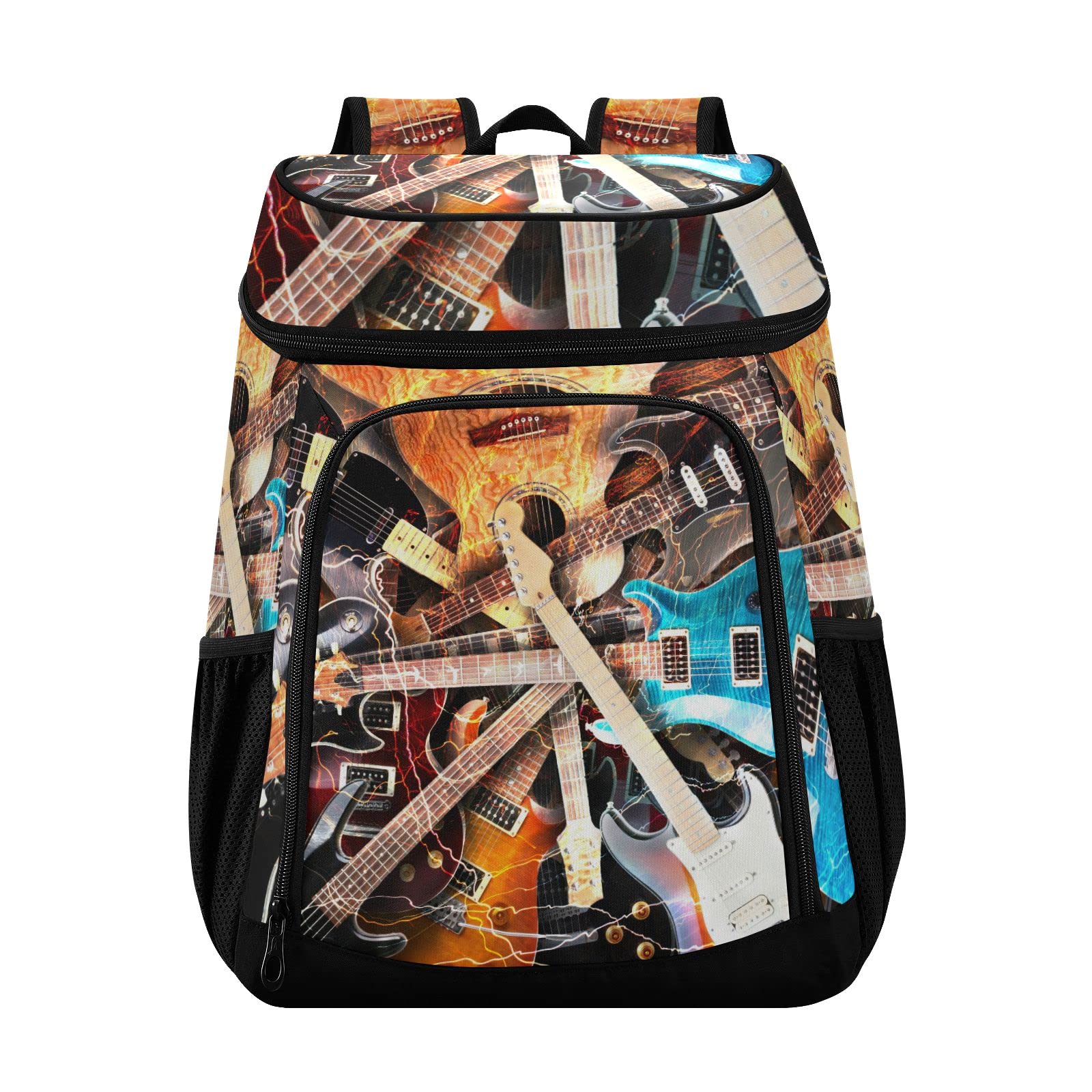 Mochila vintage colorida para guitarra para mujeres y hombres, pícnic, bolsas aisladas, mochila de almuerzo de gran capacidad para el trabajo, escuela, pesca, senderismo, camping, parque, playa
