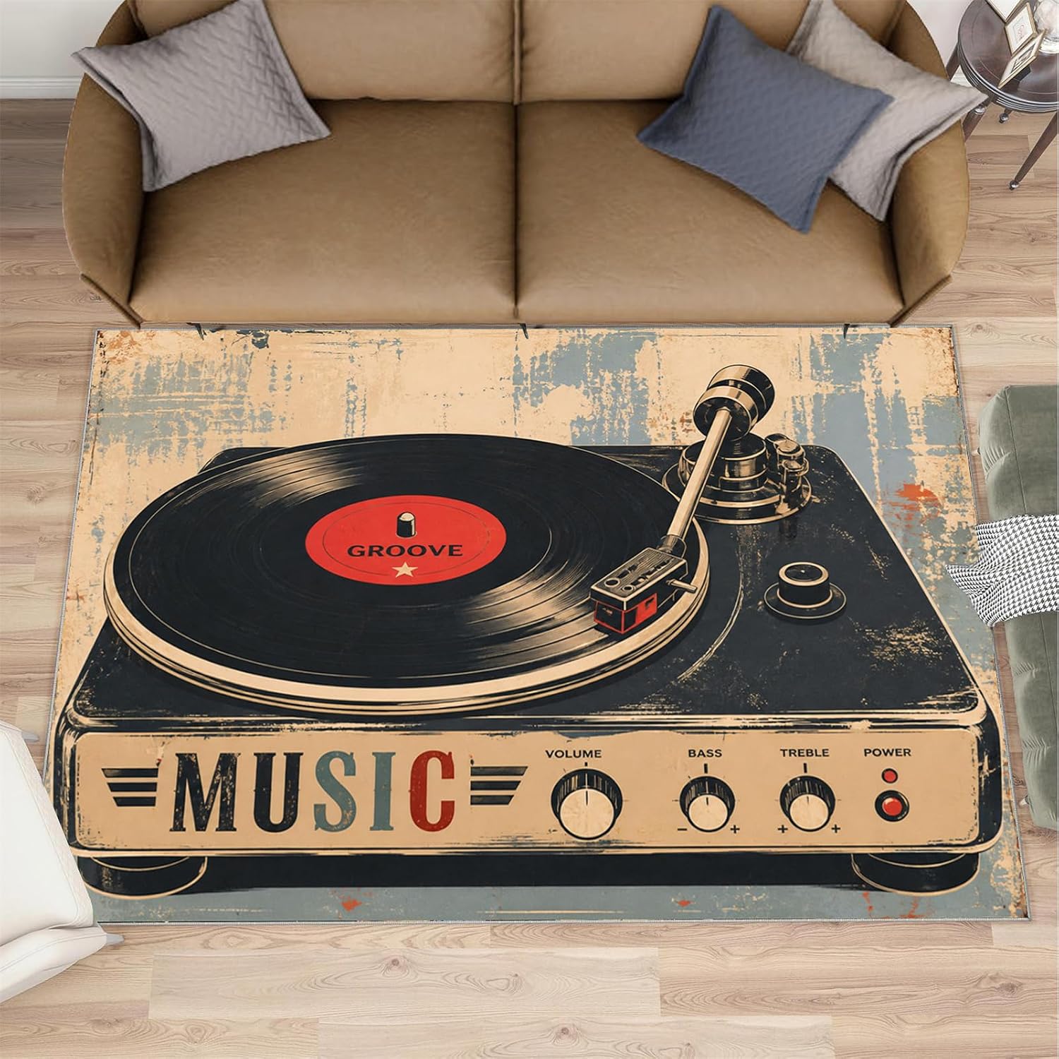 Vintage Record Player Area Rug Vinyl Turntable Music Rug 3x5ft image 2
