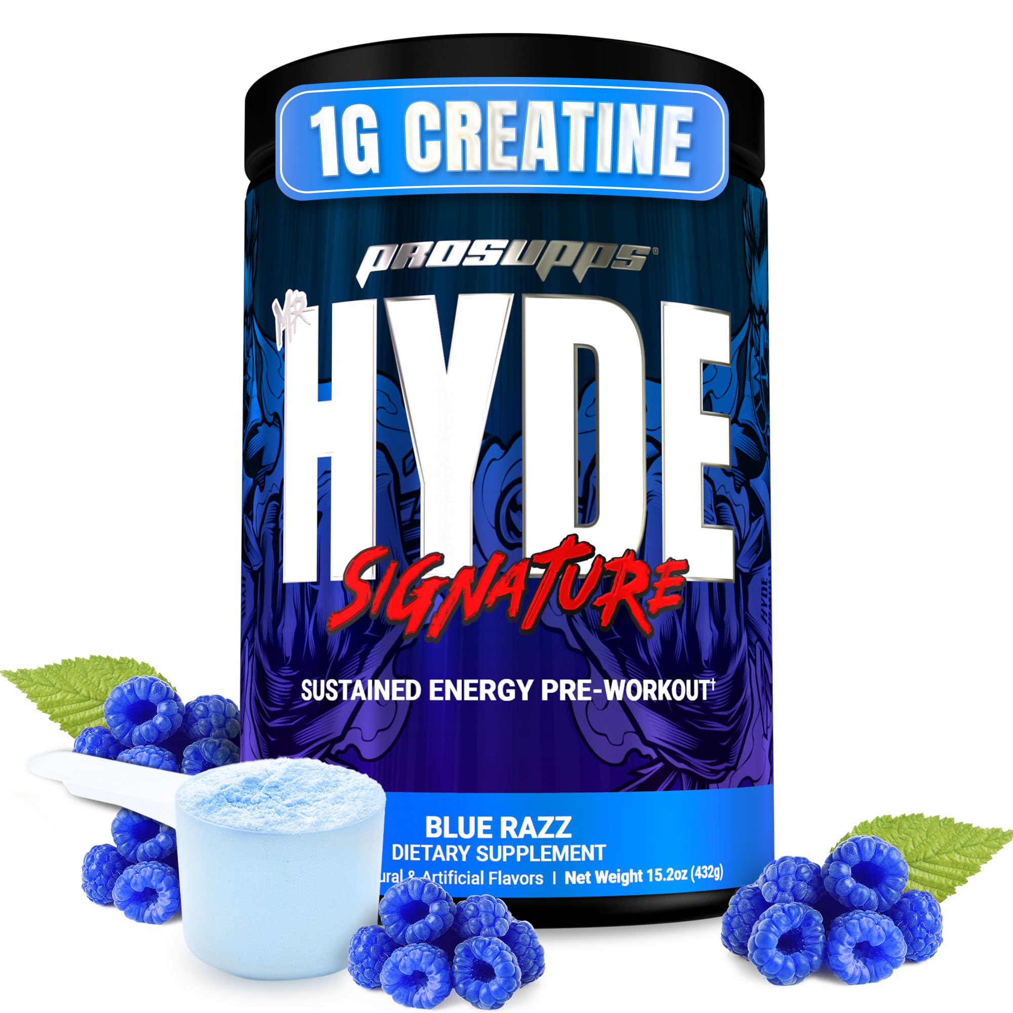 ProSupps Mr. Hyde Signature Pre Workout Powder with Creatine, Beta Alanine & Caffeine - Performance, Energy & Endurance - Clean Fitness & Gym Supplements for Men & Women (Blue Razz, 60 Servings)