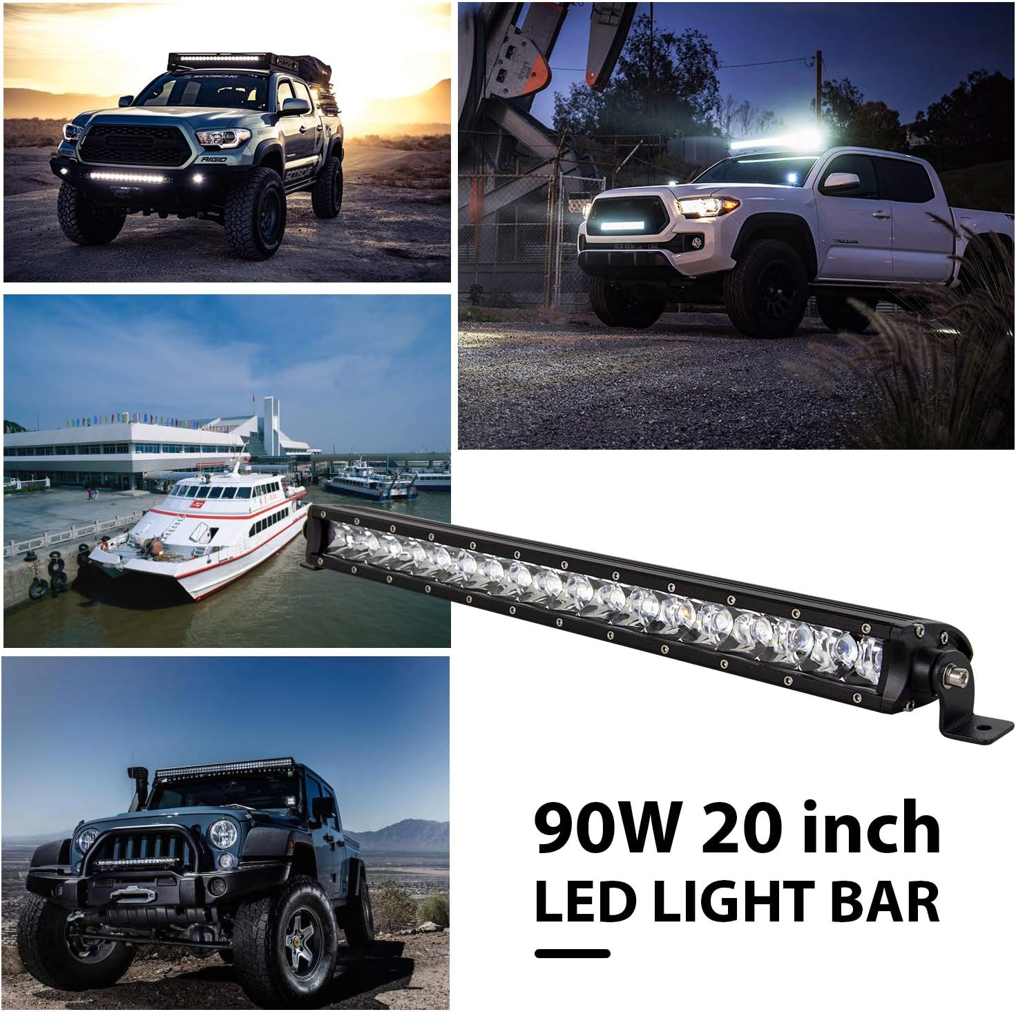Willpower 19 Inch 90W Single Row Led Light Bar Spot Beam Slim Led Offroad Driving Lights Fog Work Lamps for Truck Boat Tractor ATV SUV 4WD 4x4 Car Golf Cart
