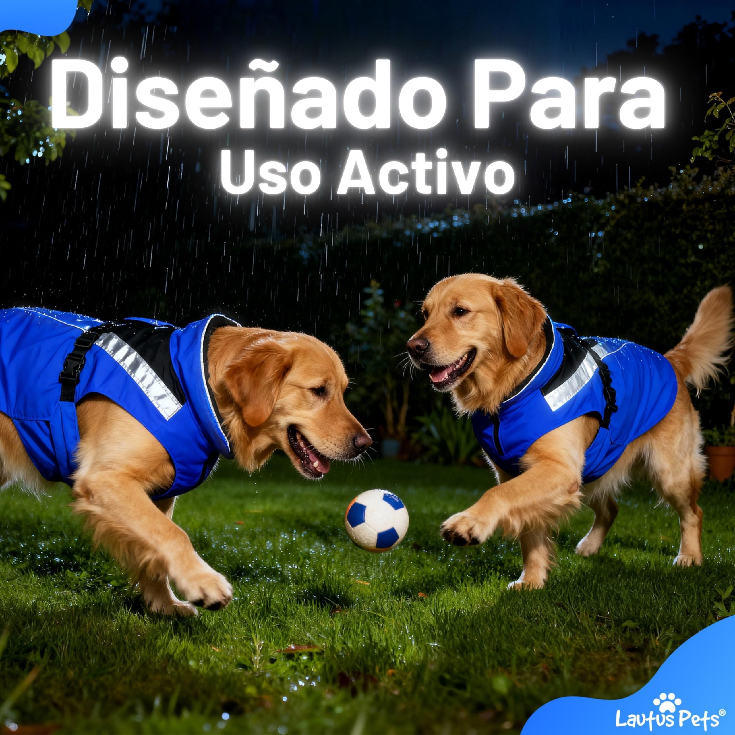 Chubasquero Impermeable para Perro, Tiras Reflectantes y Abertura para Correa – Chaqueta Ligera y Ajustable para Razas Medianas - M, Azul