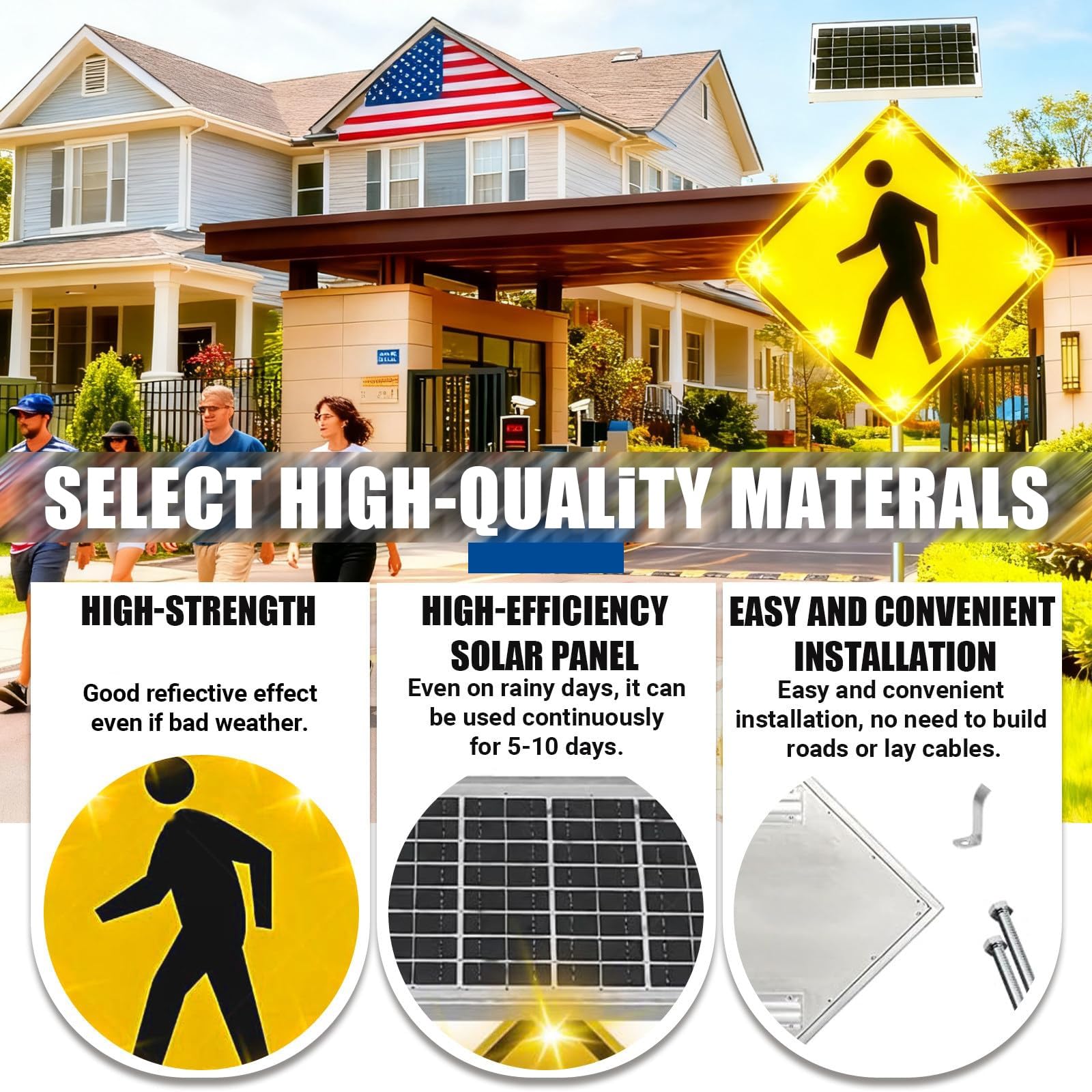 Señal de cruce de peatones alimentada por energía solar con LED de alto brillo para mejorar la visibilidad de la calle y la seguridad del tráfico