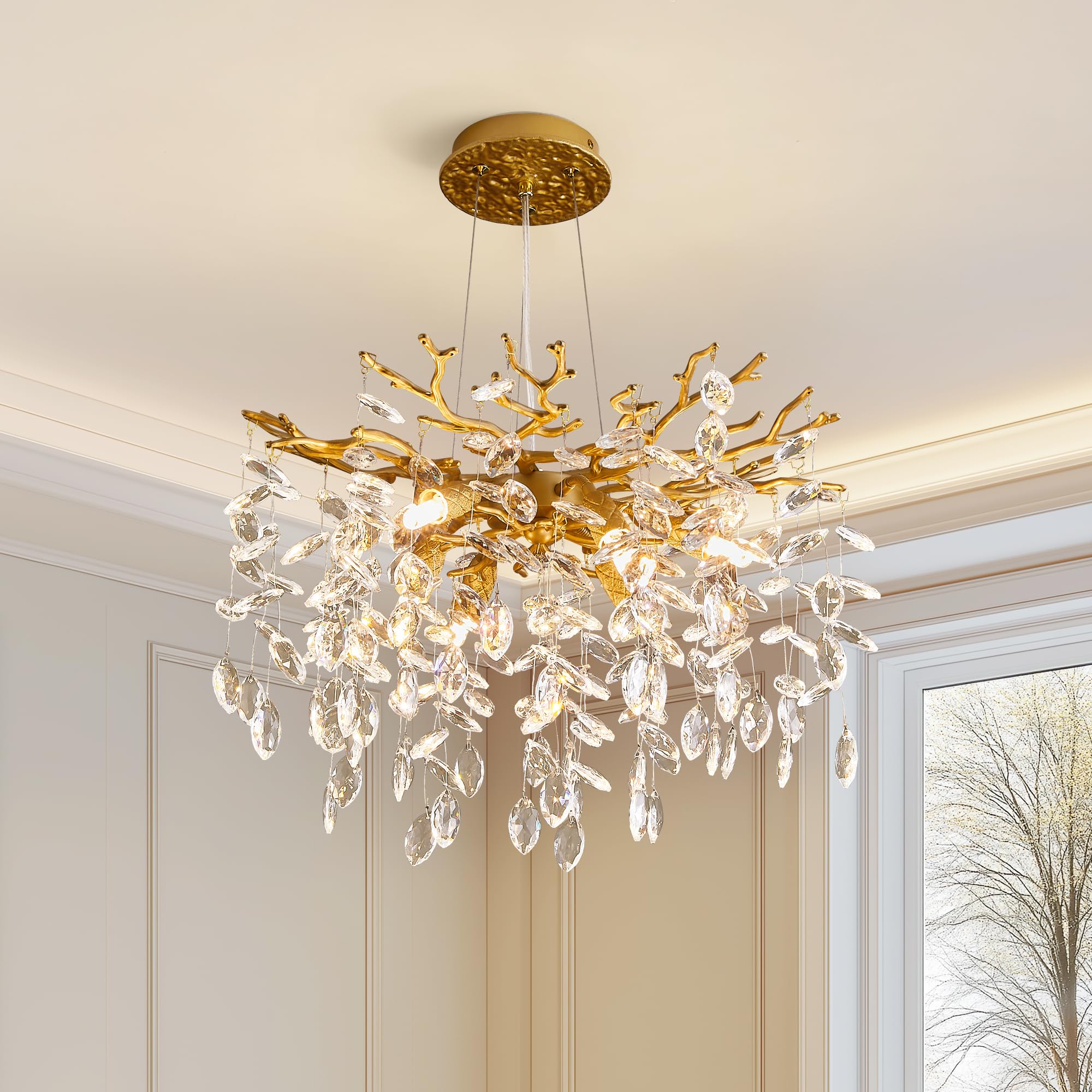 Modern Tree Branch Crystal Chandelier Luxury Gold Crystal Pendant Lighting 18 Contemporary 6-Light Chandeliers for Dining Room Kitchen
