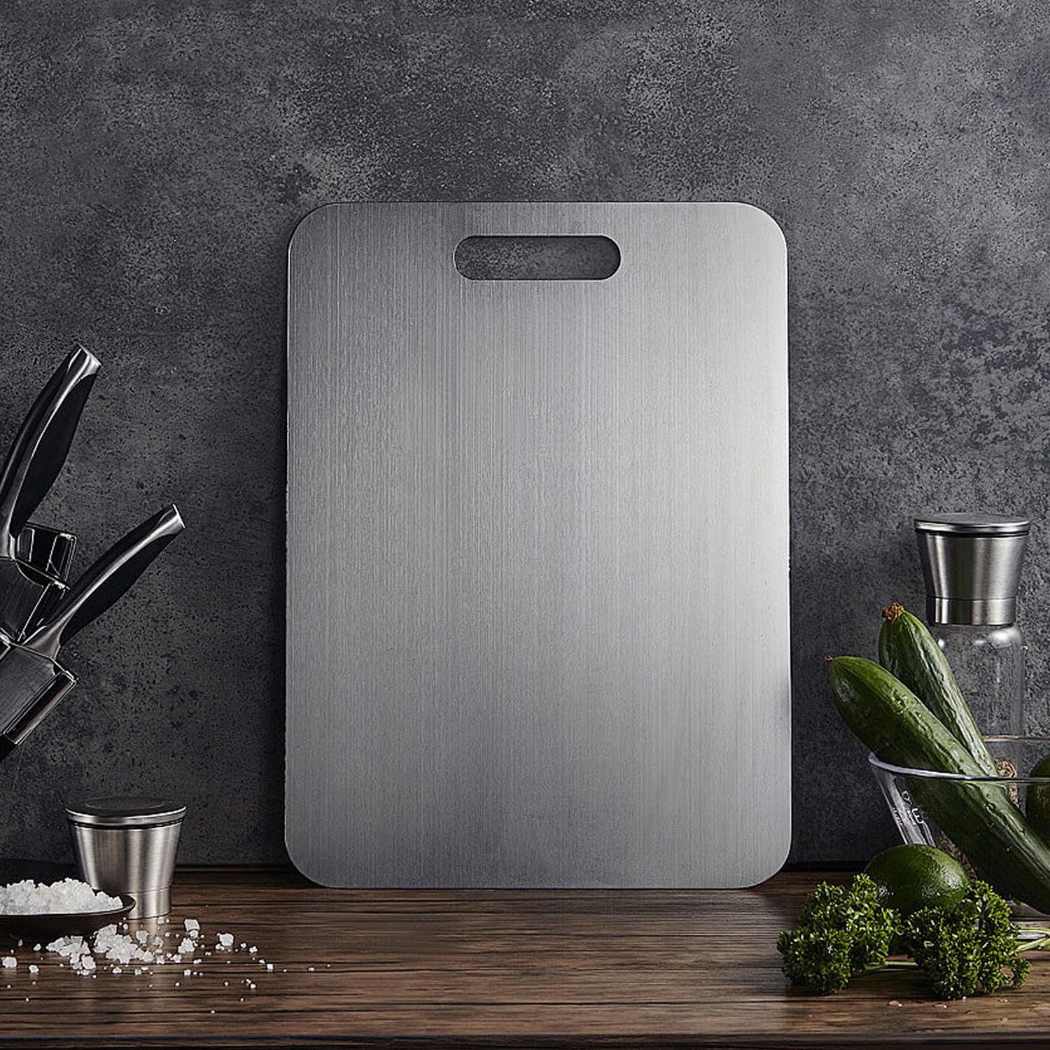 Planche à découper en acier inoxydable – Double face, qualité alimenta Planche à découper en acier inoxydable – Double face, qualité alimenta