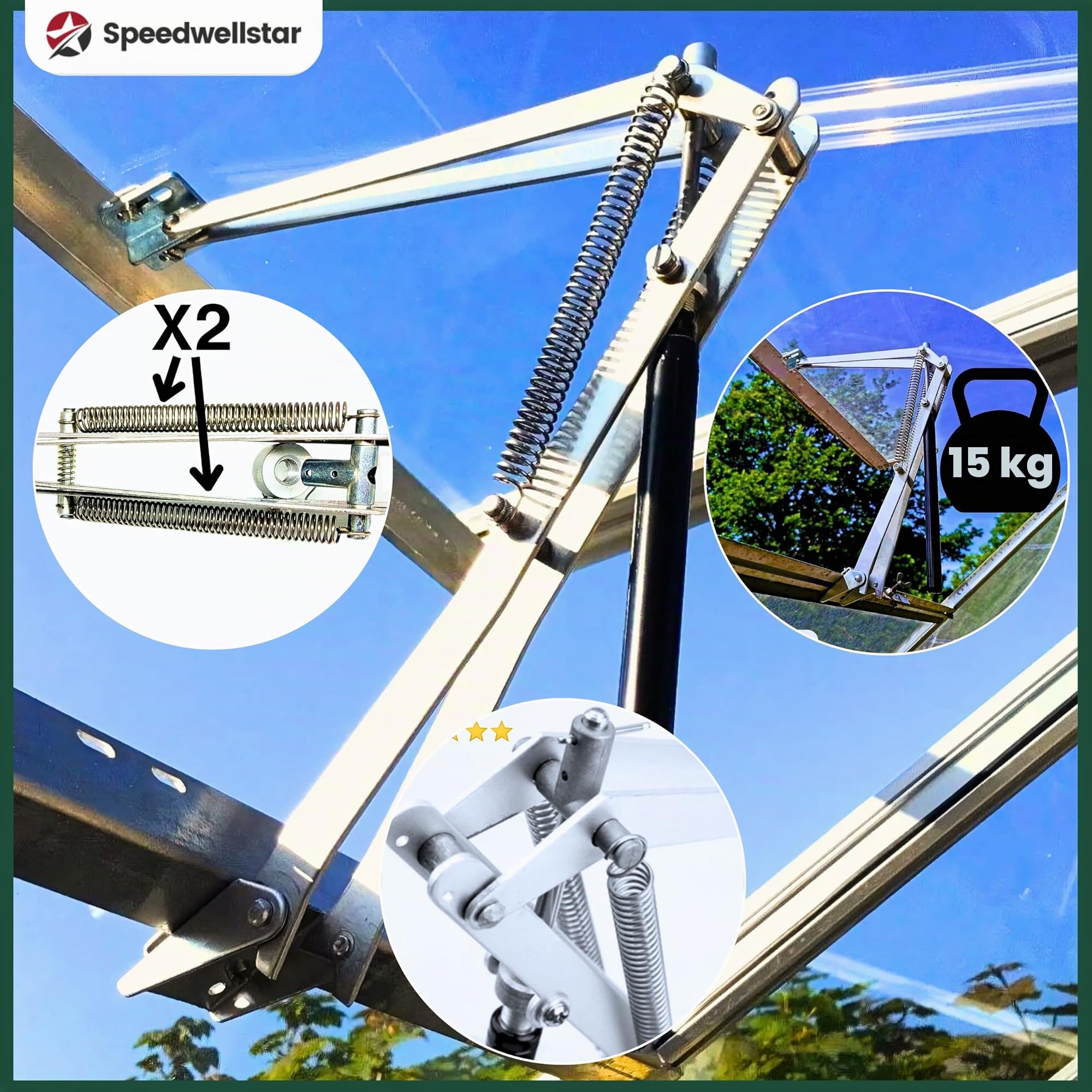 Automatischer Fensteröffner Gewächshaus Fensterheber – 15 kg Doppelfeder, Solarbetrieben, Temperaturgesteuert, von Speedwellstar