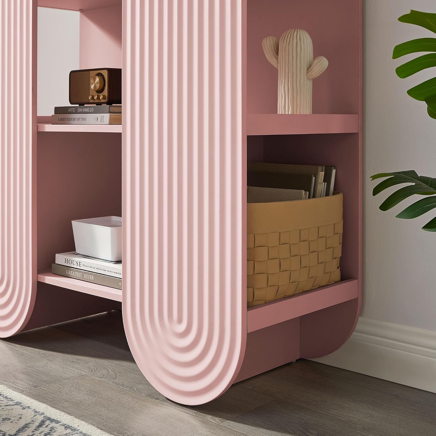 Modway Daydream 58" Tall Arched Cabinet Bookshelf – Whimsical Ripple Bookcase with Open Storage and Display for Kids Rooms, Bedrooms, and Playrooms
