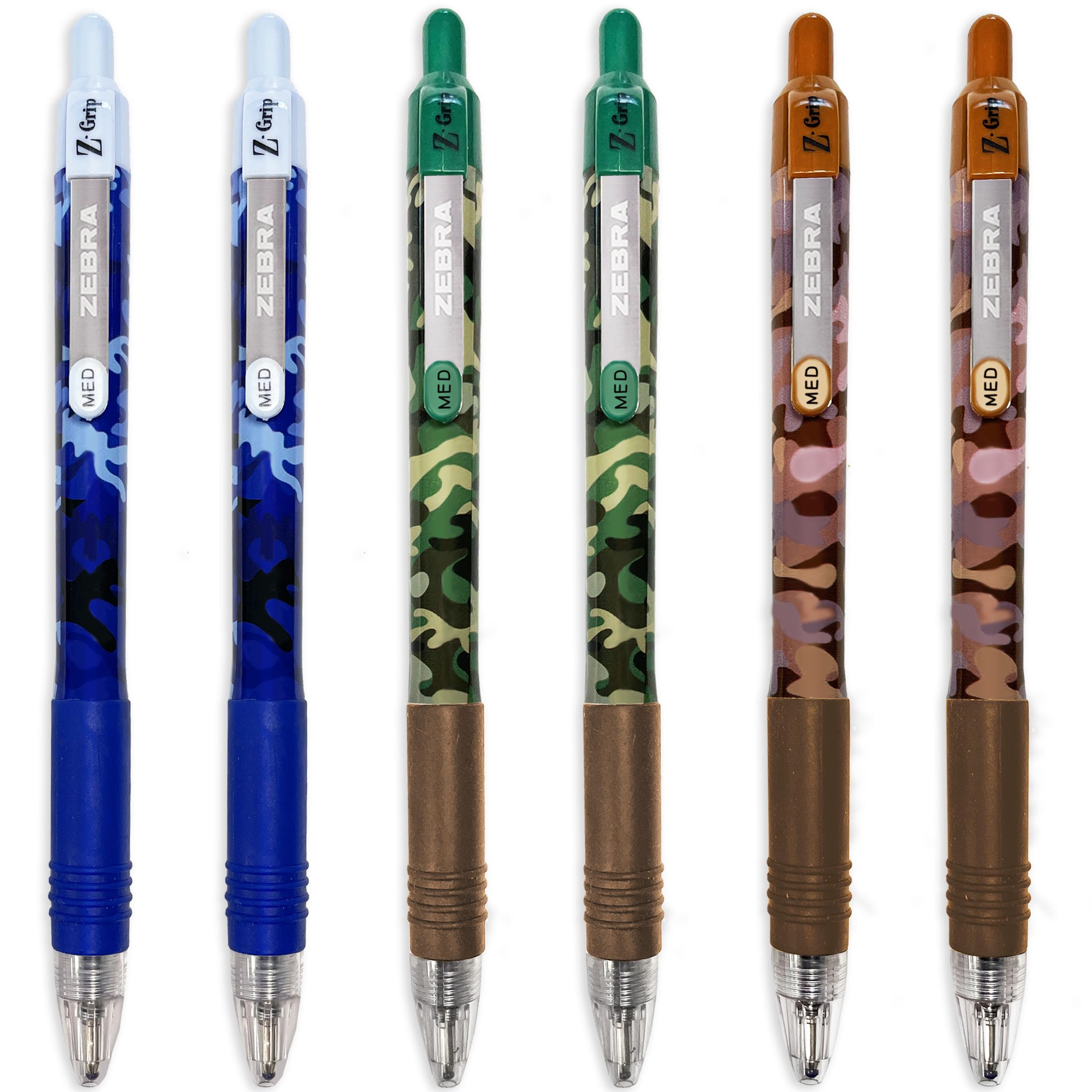 Zebra Z-Grip gładki długopis - stalówka 1,0 mm - beczki moro - czarny atrament - 2 z każdej beczki - opakowanie 6 sztuk