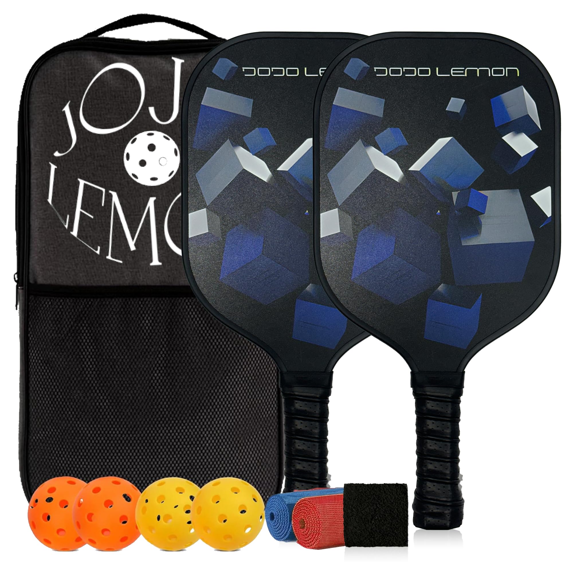 JOJOLEMON Pickleball Paddle Set – 2 Premium Glassfibre Rackets with Honeycomb Composite Core, Cushion Grip Including 4 Outdoor Balls, 2 Cooling Towels, 1 Pickleball Eraser and 1 Case (Quantum Cube)-picture-28