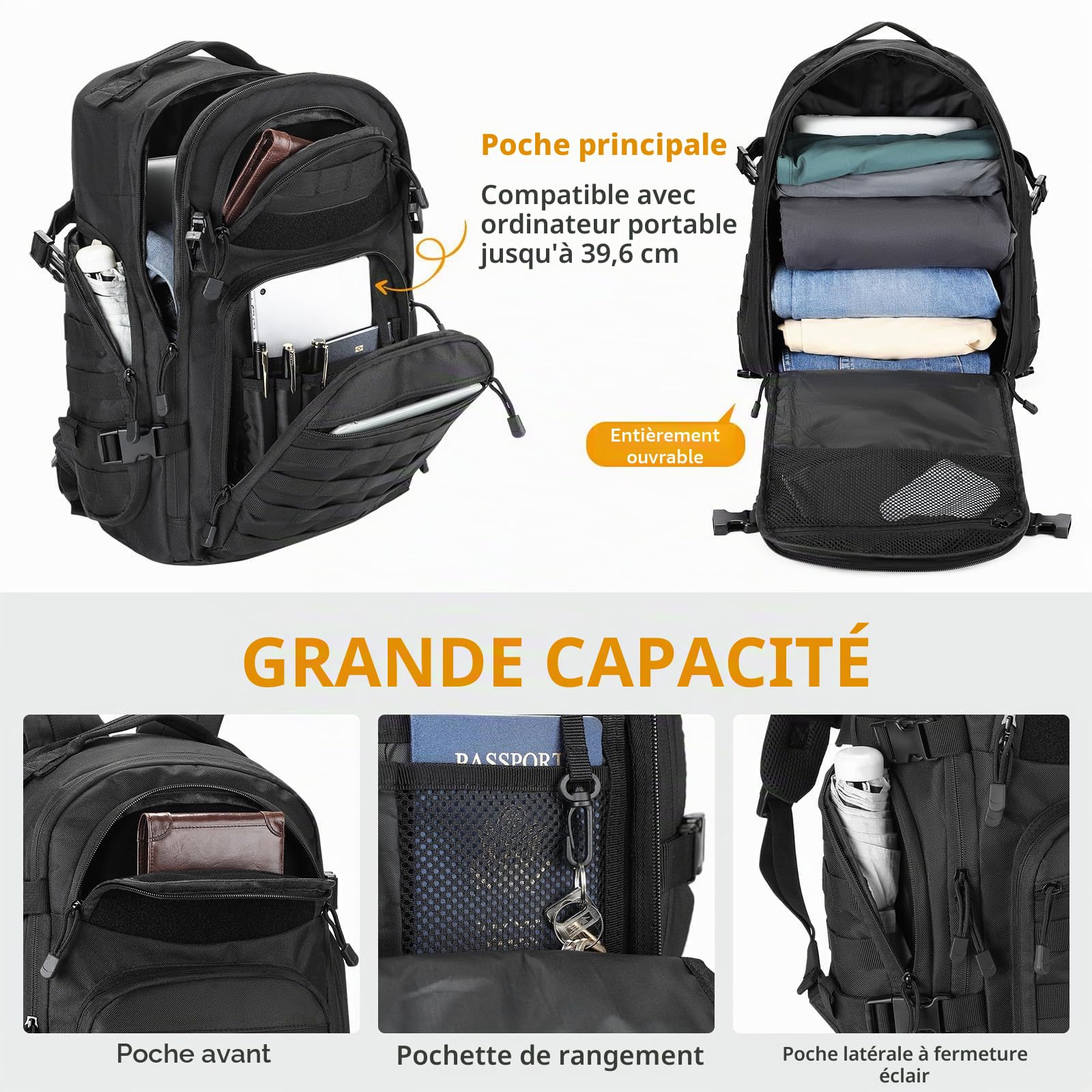 Sac à dos tactique militaire de 30 l - Pour la randonnée, la chasse, le trekking, le camping et d'autres activités de plein air
