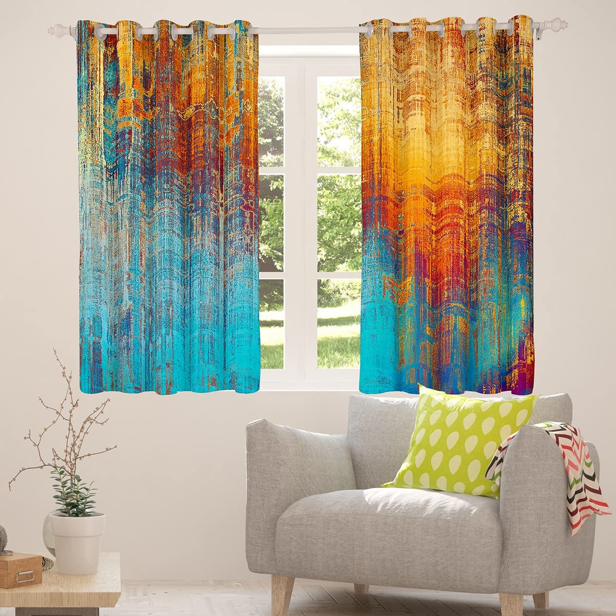 Blue Ombre Blackout Curtains Navy Grunge Curtains & Drapes Aesthetic,Watercolor Abstract Curtains Tie Dye Gradient Blackout Curtains,Oil Painting Window Drapes Hippie Modern Home Decor 46x72,2 Panels - Image 4