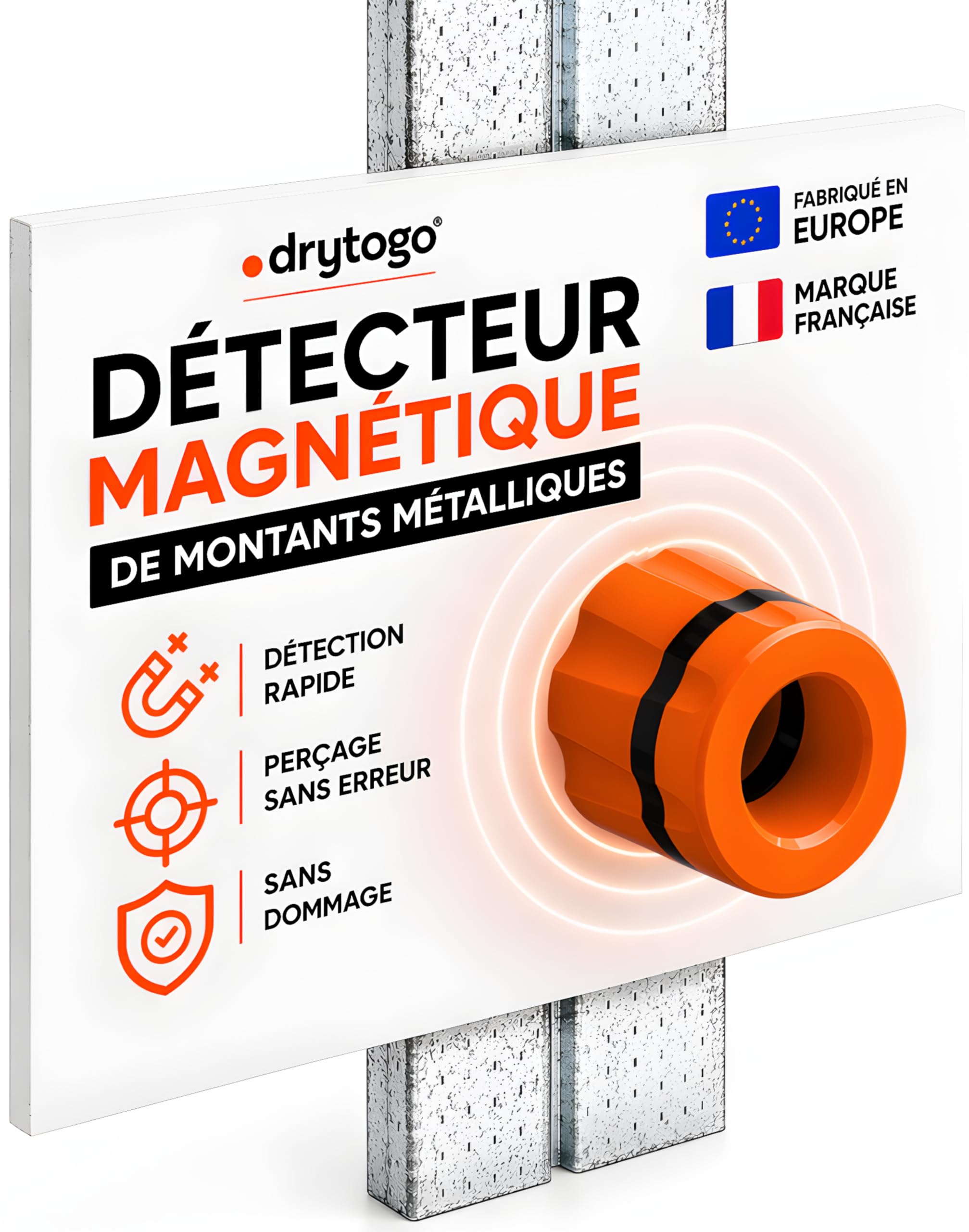 Aimant Puissant Néodyme pour Placo I Détecteur Rail et Montant Mur Sans Pile I Trouve Vis Cachées Cloison Sèche I Outil Compact Léger Plaquiste Électricien Plombier Peintre Bricoleur I 3D Print