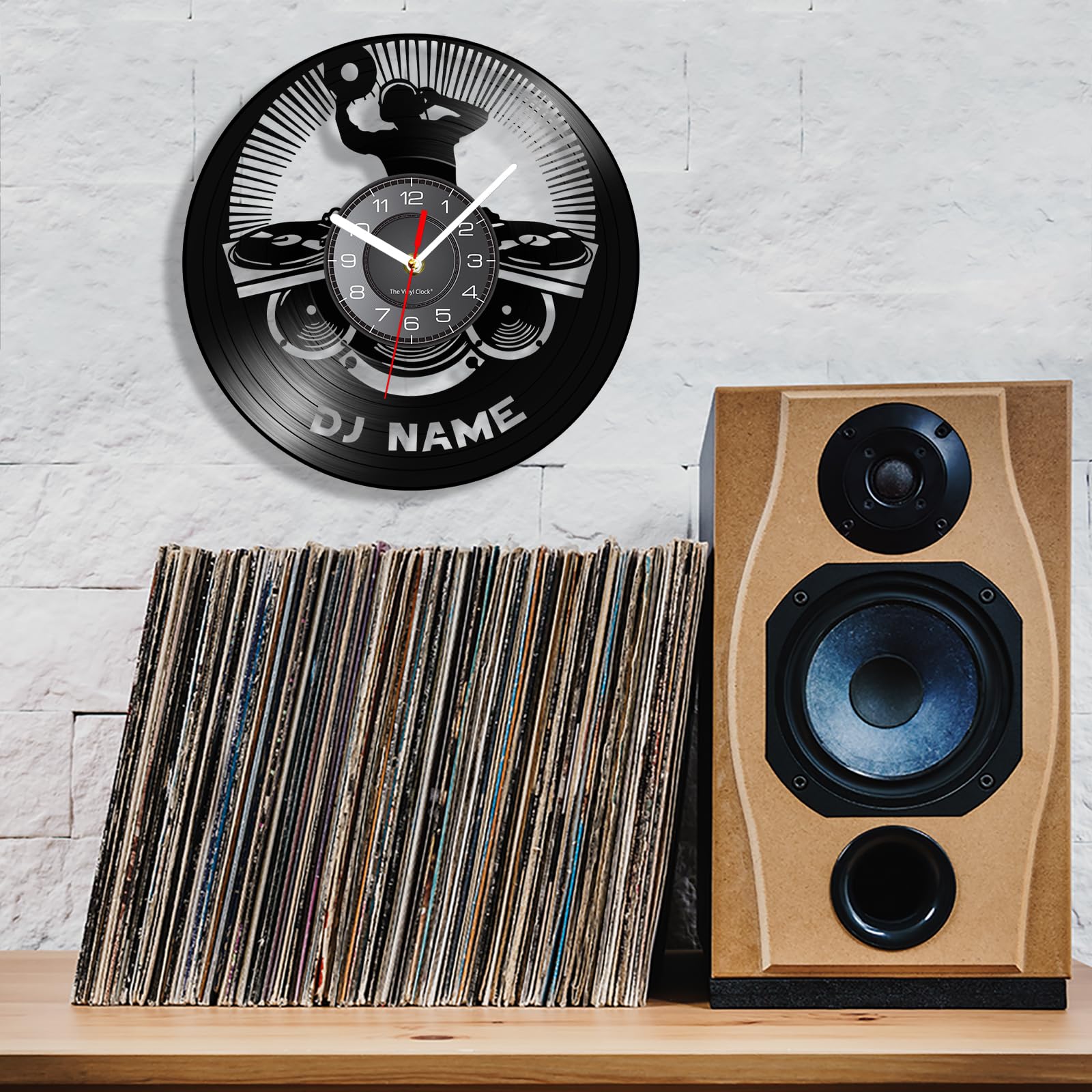 12 Inch Personalized Dj Name Clock, Custom Dj Music Vinyl Record Wall Clock Silent Non-Ticking Battery Operated Clock Wall Watch Gifts for Dj Man Cave Bedroom Music Room Studio