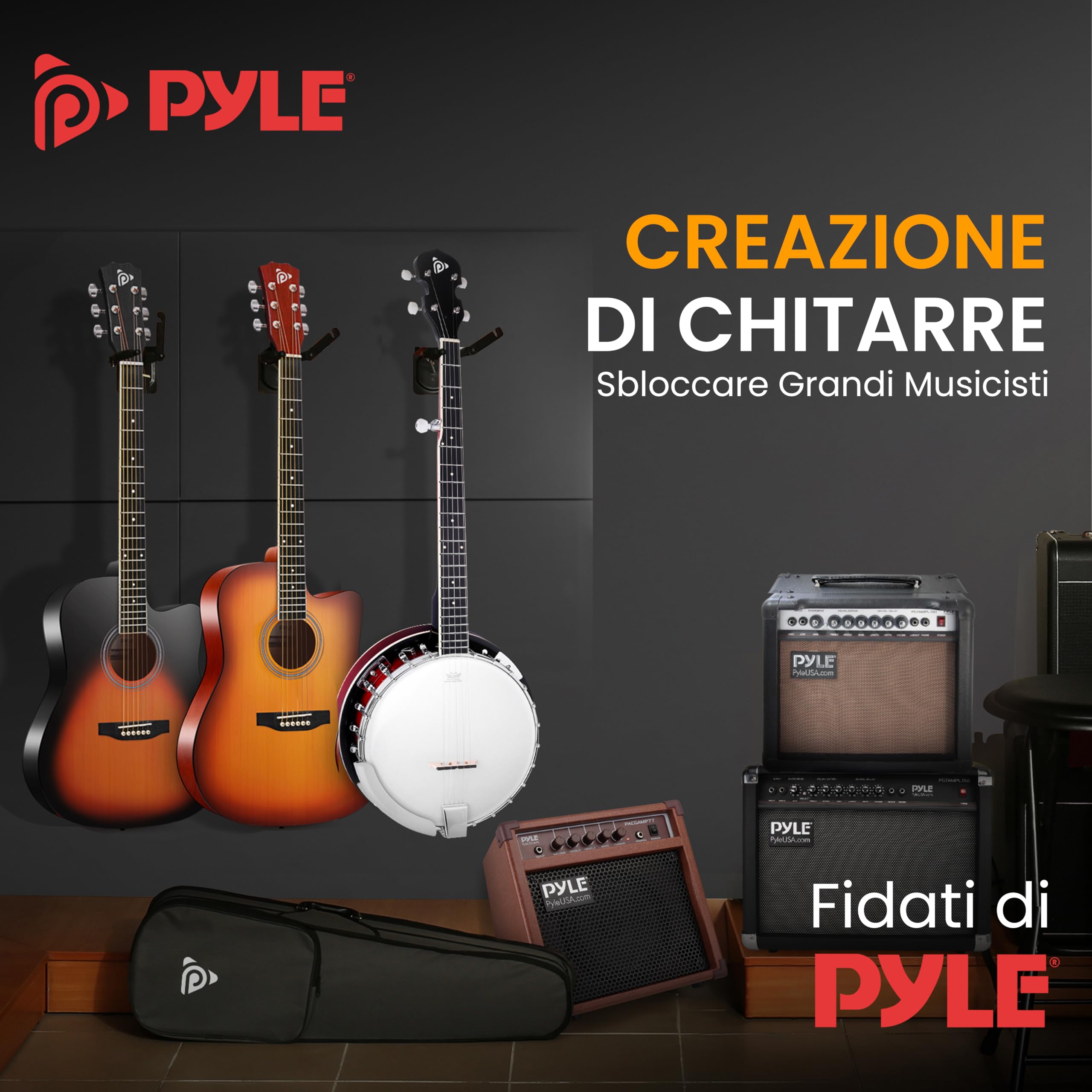 Pyle Kit Iniziale Banjo a 5 Corde con Risonatore, Staffa 24, Tamburo Remo, Retro in Legno Duro, Accordatore, Plettri, Tracolla e Borsa