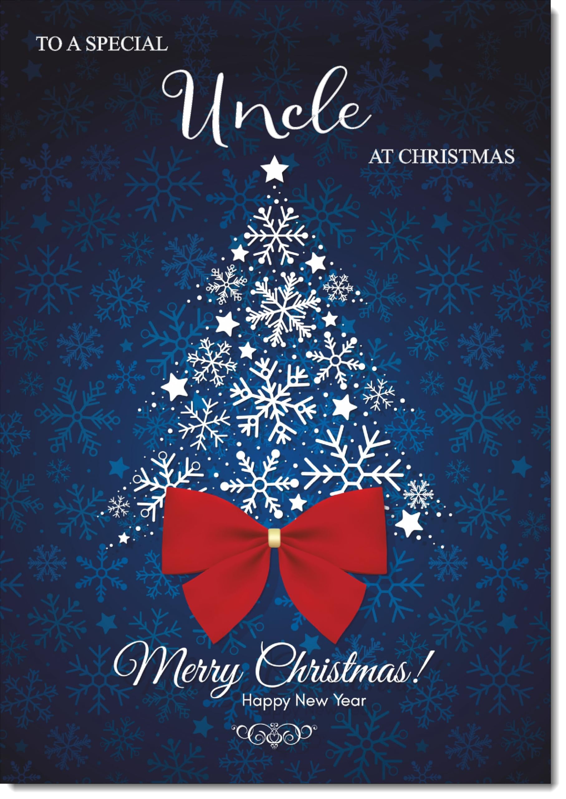 doodlecards Uncle Christmas Card Blue Abstract Christmas Tree Large A4 Size Christmas Card for Uncle with Plain Envelope