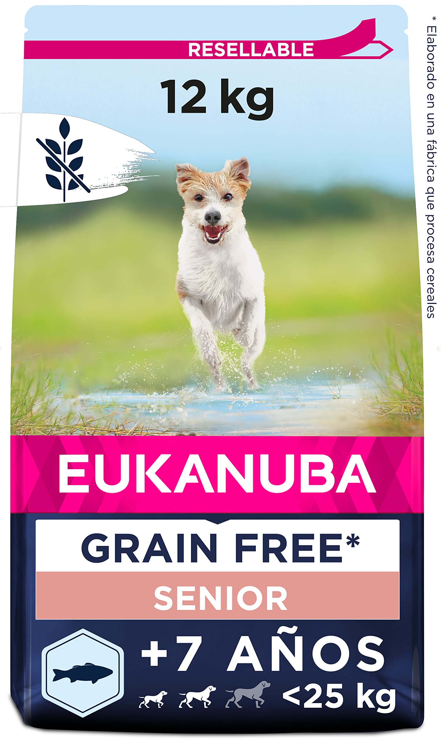 Eukanuba Alimento para Perros sin Cereales con Pescado Azul para Razas Pequeñas y Medianas, Alimento Seco para Perros de Edad Avanzada, Senior, 12kg