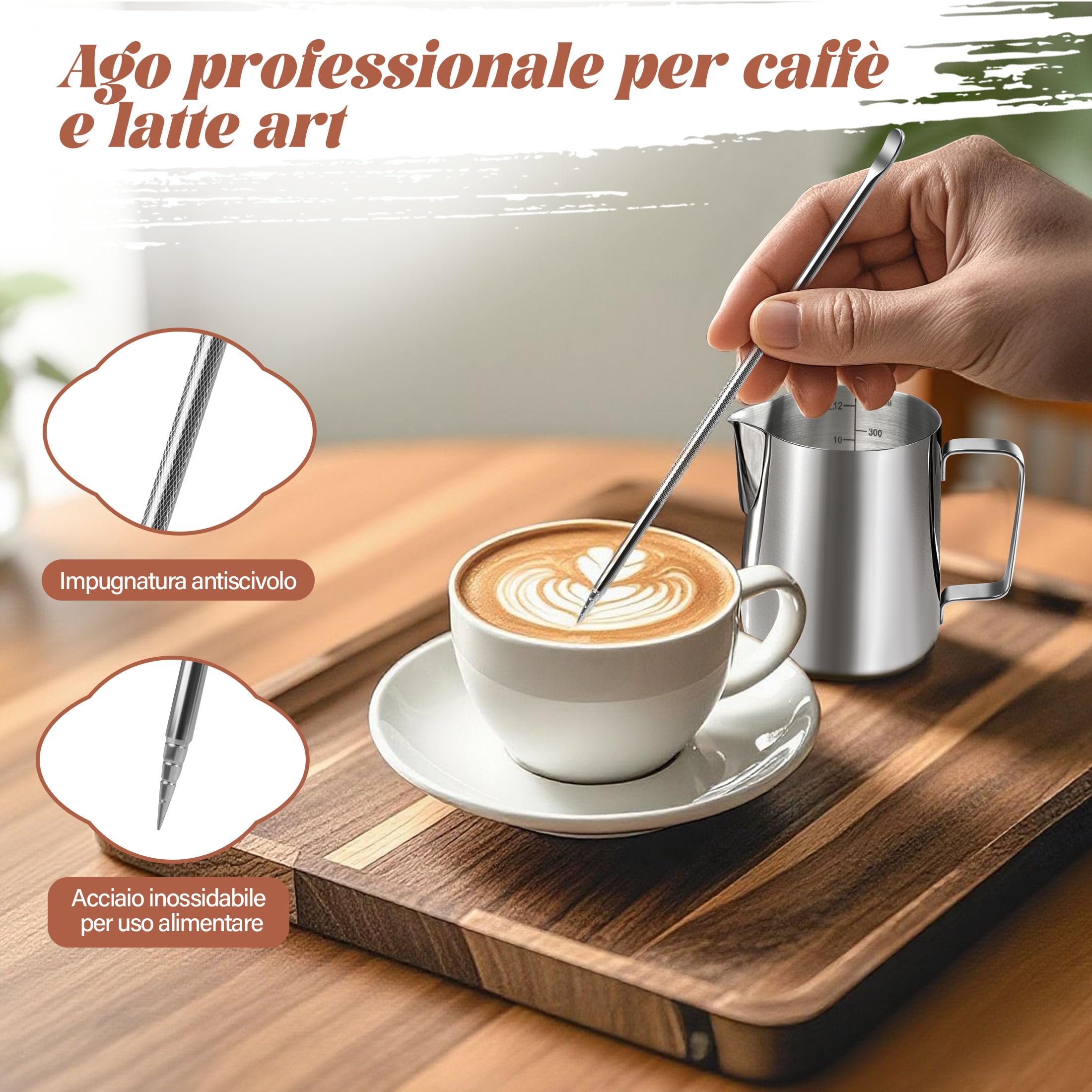Dzbanek na mleko, 350 ml, ze stali nierdzewnej, z miarką, akcesoria barista, dzbanek na mleko do cappuccino, espresso, Latte Art, miłośników kawy, srebrny, 350 ml