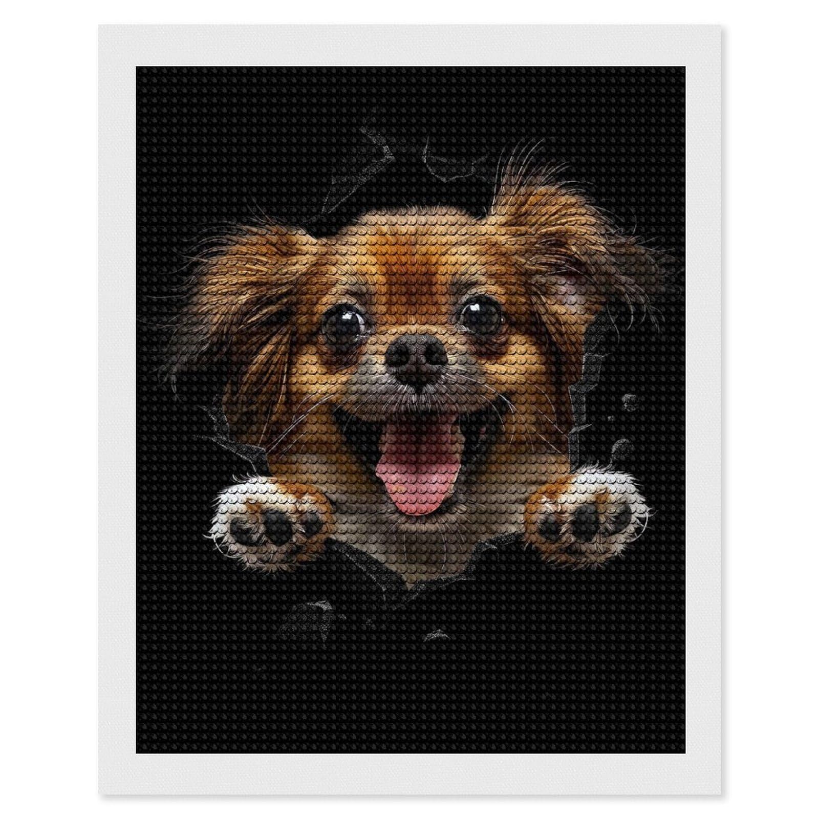 Junmoney Tibetan Spaniel DIY Diamond Art Canvas Kit 16"x20", Decorate Your Room, Sparkling Round Gems, Fun Craft Experience, Farmhouse Decor