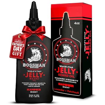 Bossman Jelly Beard Oil for Men 4 oz, Hammer Scent Softens, Moisturizes & Conditions with Natural Ingredients