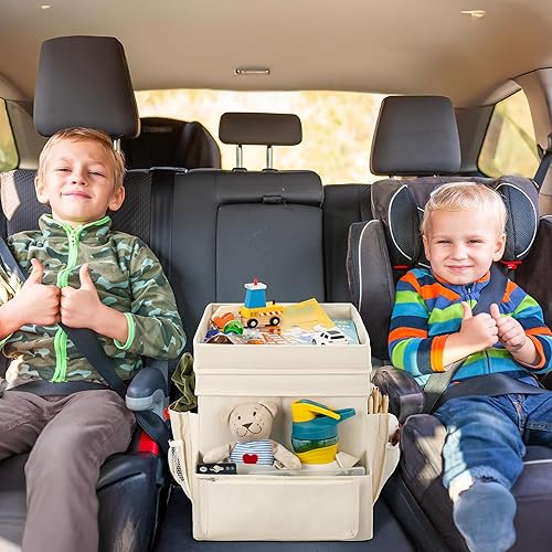 Miniatura 2 de StorageWorks Organizador de maletero para automóvil, organizador de automóvil con tapa, almacenamiento del respaldo del asiento, mediano, beige,