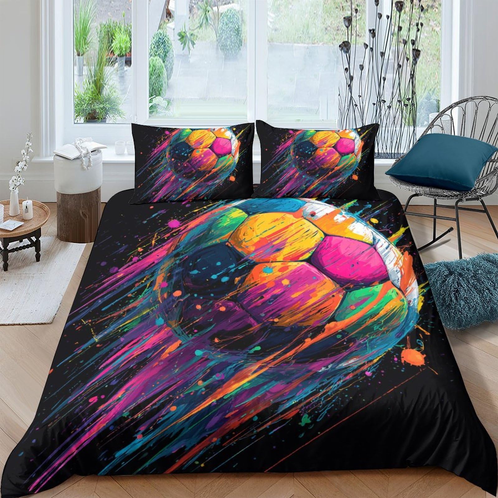 Ctjqhvkz Style-2 3D Printed Colorful Soccer Ball Fitted Sheet Microfiber Soft Bed Cover For Bedroom Guest Room Dorm Mattress Protection Decor Single（135X200cm）