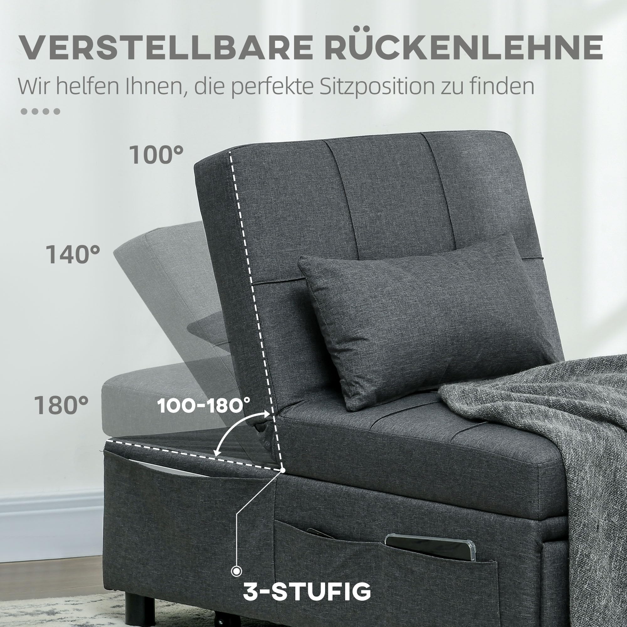 HOMCOM 2-in-1 Slaapstoel Logeerbed, Verstelbare Hoofdsteun In Corduroylook 82 Cm X 89 Cm X 83 Cm Grijs~1snhjfn7hi000
