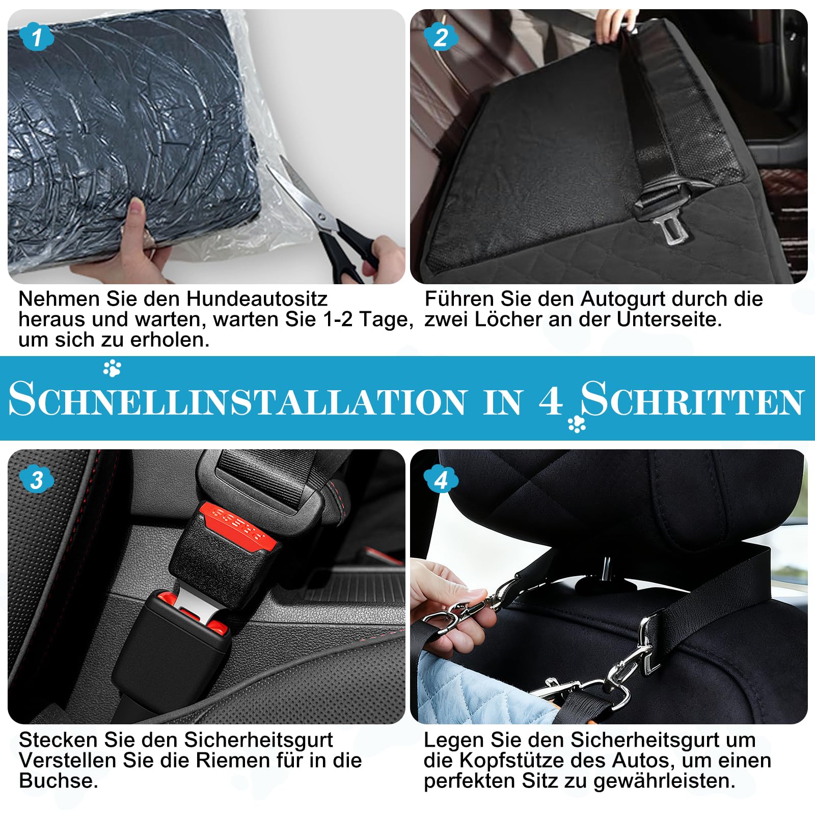 Asiento Perro Coche para Perros Medianos hasta 25 kg - Asiento Coche Perro Desmontable y Lavable con Base Antideslizante para Asiento Trasero