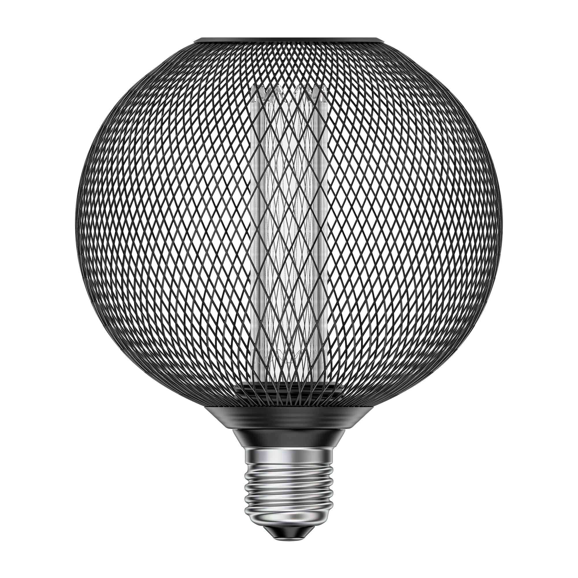ledscom.de E27 LED Leuchtmittel, Lampe, Metallkäfig schwarz, G120, extra warmweiß (1800 K), 4W, 220lm