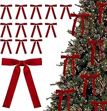 Set of 12 Red Velvet Bows for Christmas Tree Decoration, Christmas Bows with Twisted Ties, Vintage Bow Fir Bow, Classic Bow Decoration for Garland, Tree, Fireplace, Harbour